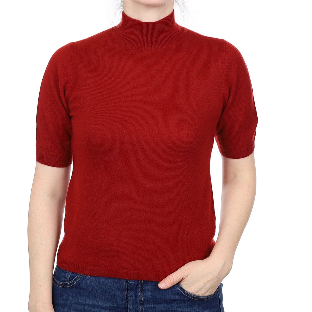 Rust Red Cashmere Short Sleeve Turtleneck Jumper Small
