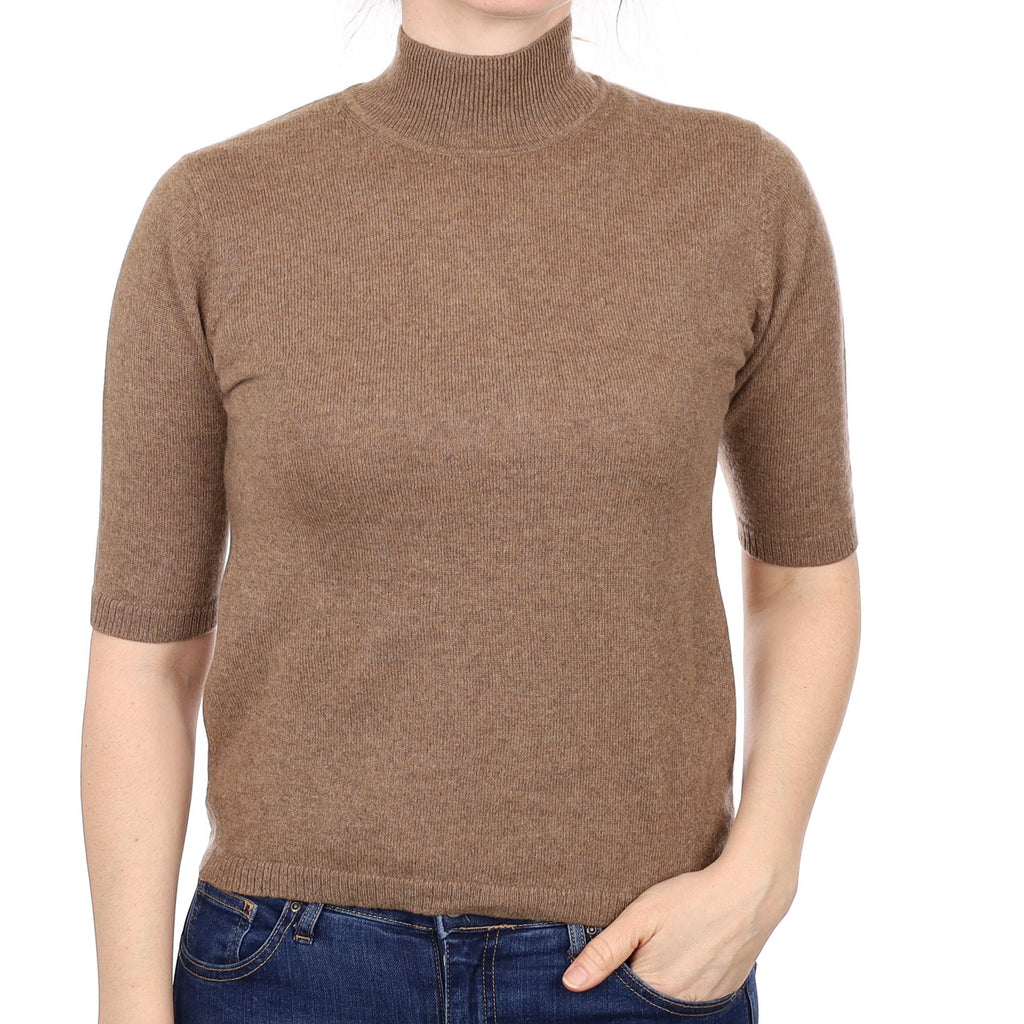 Nutmeg Brown Cashmere Short Sleeve Turtle Neck Jumper Small