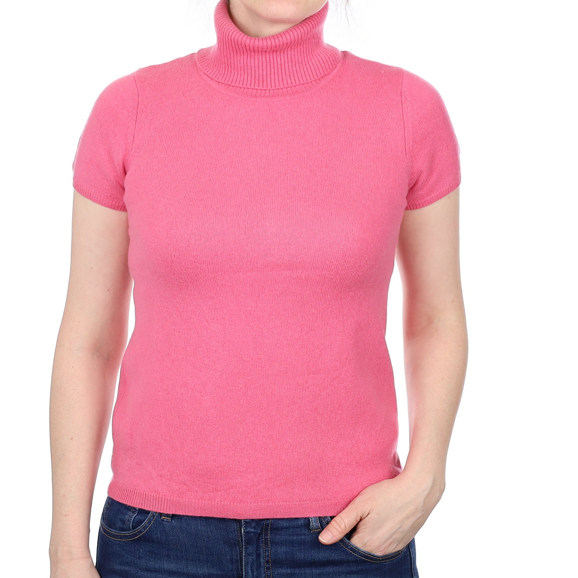 Lupin Pink Cashmere Short Sleeve Polo Neck Jumper Small