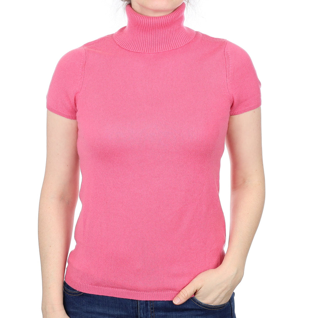 Lupin Pink Cashmere Short Sleeve Polo Neck Jumper Small