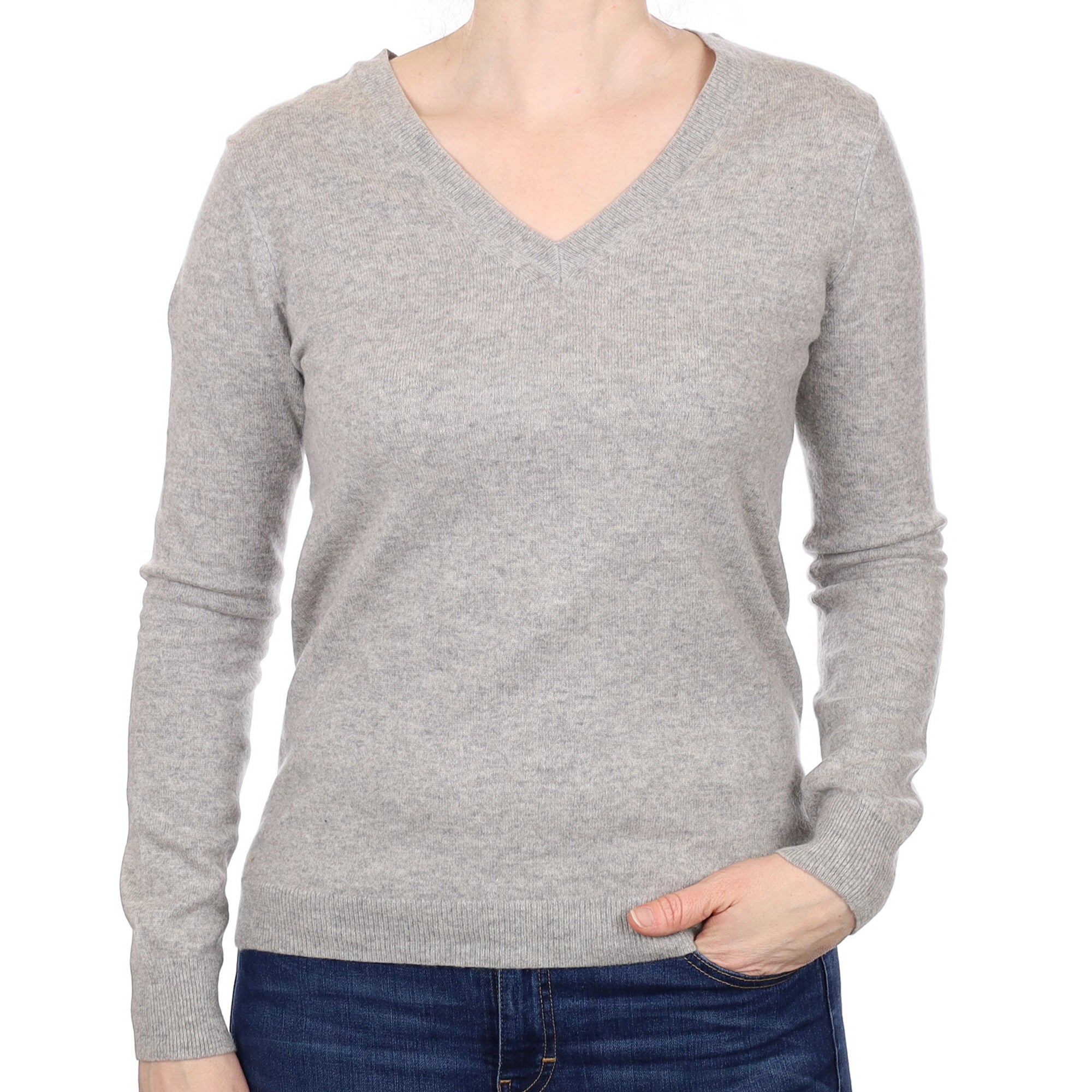 Smoke Grey Cashmere V Neck Jumper Small