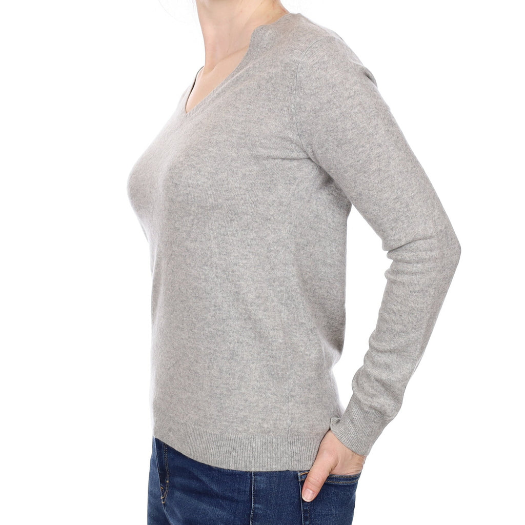 Smoke Grey Cashmere V Neck Jumper Small