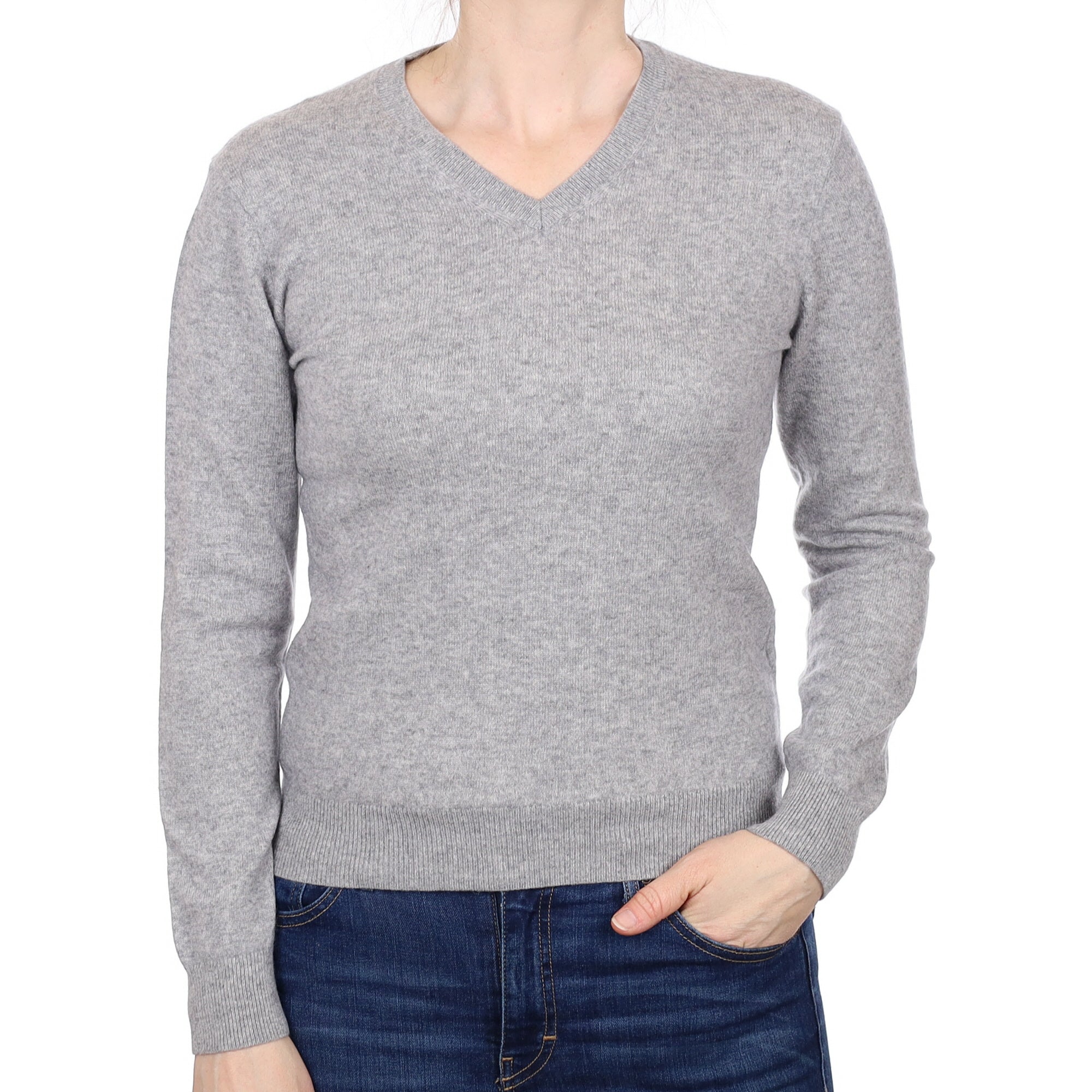 Smoke Grey Cashmere V Neck Jumper Small