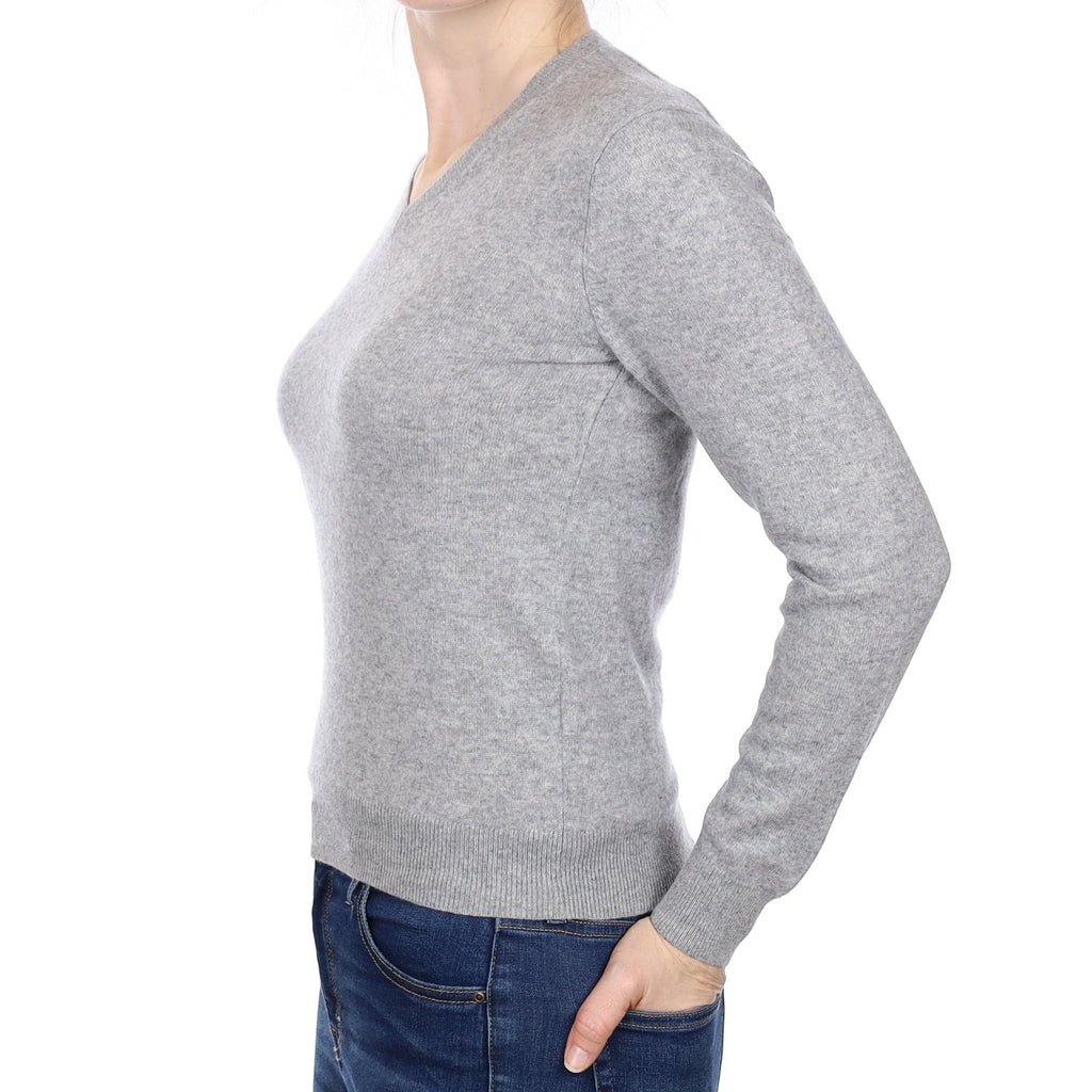 Smoke Grey Cashmere V Neck Jumper Small