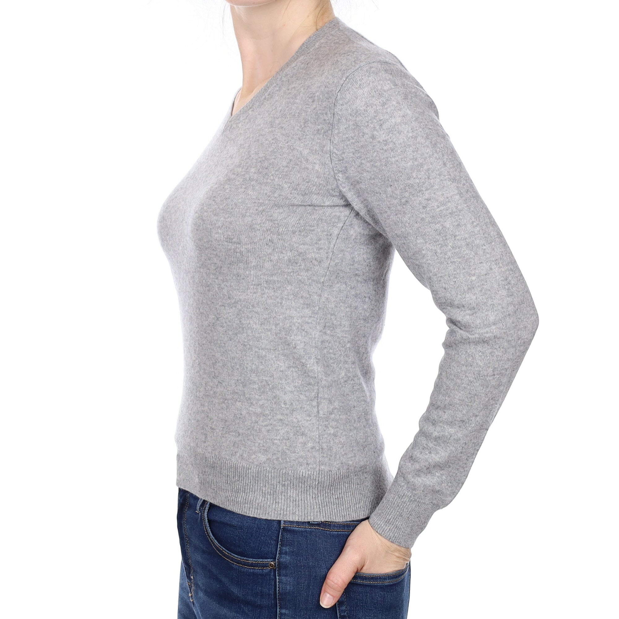 Smoke Grey Cashmere V Neck Jumper Small