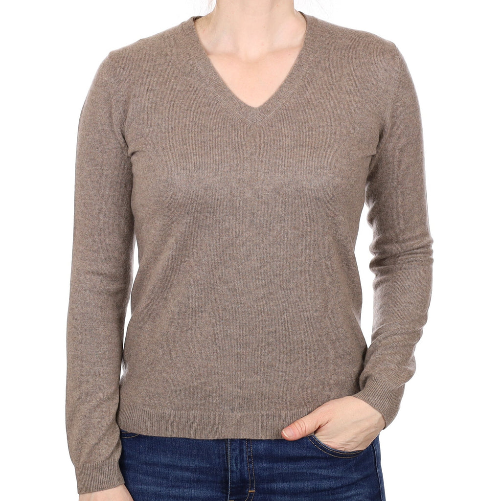 Mocha Brown Cashmere V Neck Jumper Small