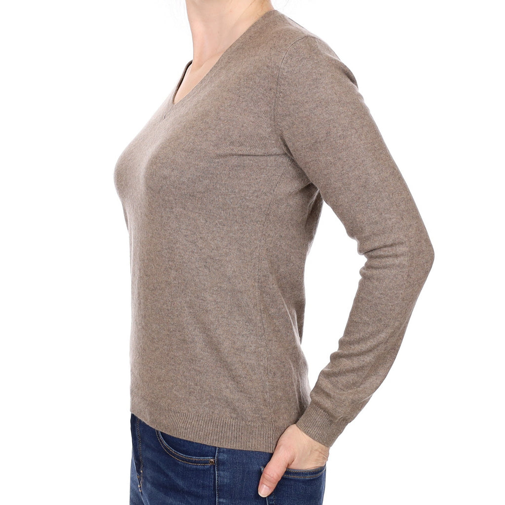 Mocha Brown Cashmere V Neck Jumper Small
