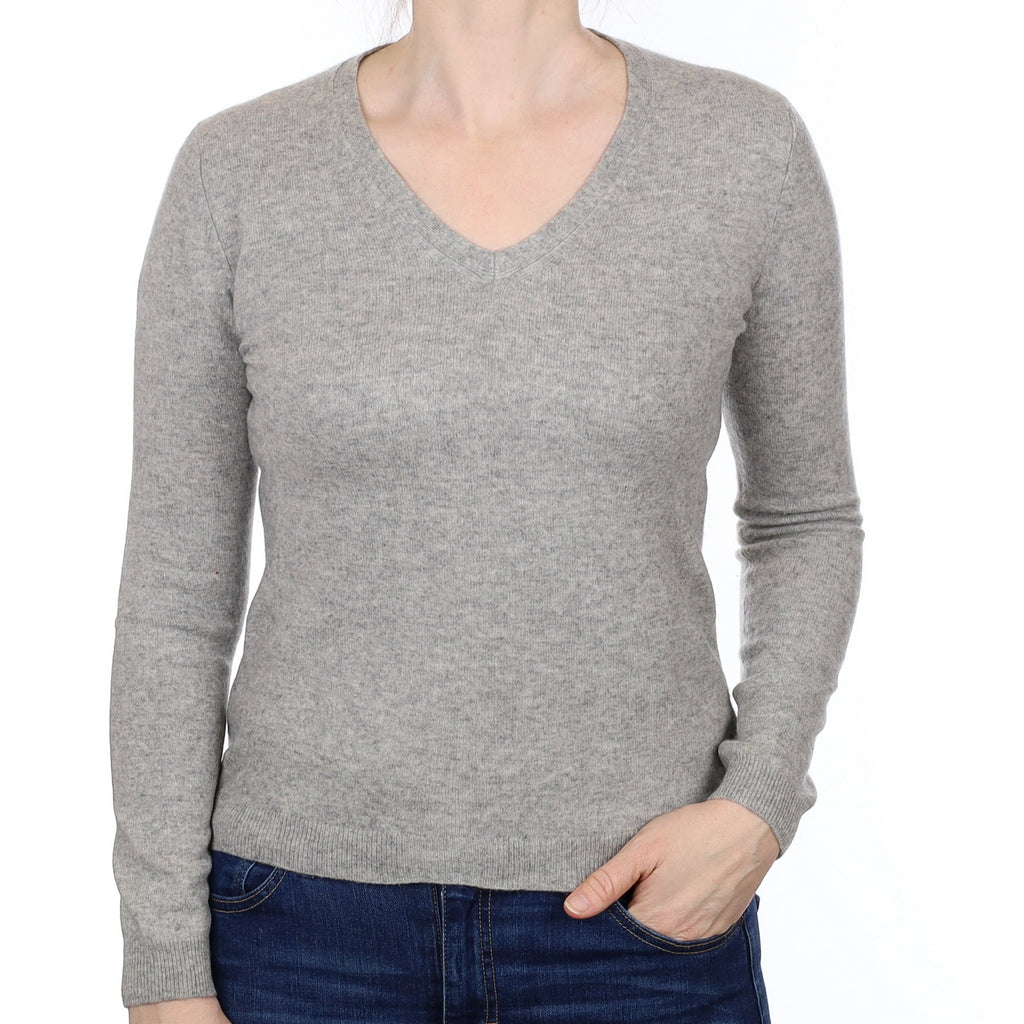 Smoke Grey Cashmere V Neck Jumper Small