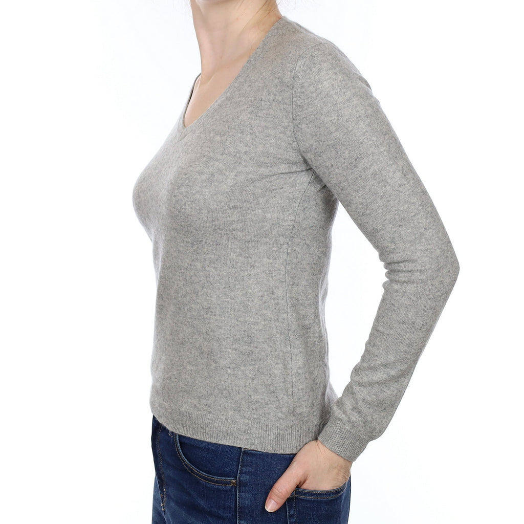 Smoke Grey Cashmere V Neck Jumper Small