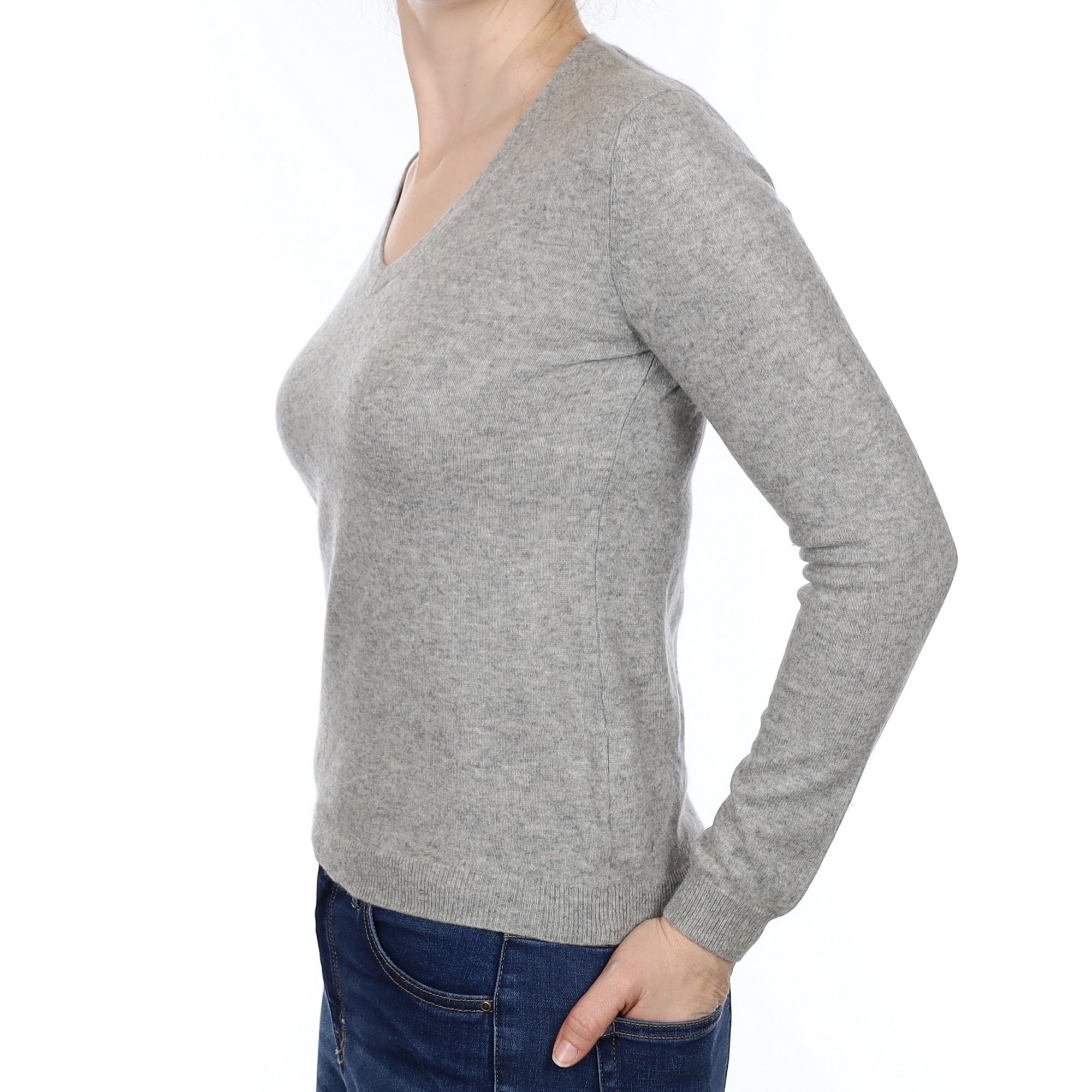 Smoke Grey Cashmere V Neck Jumper Small