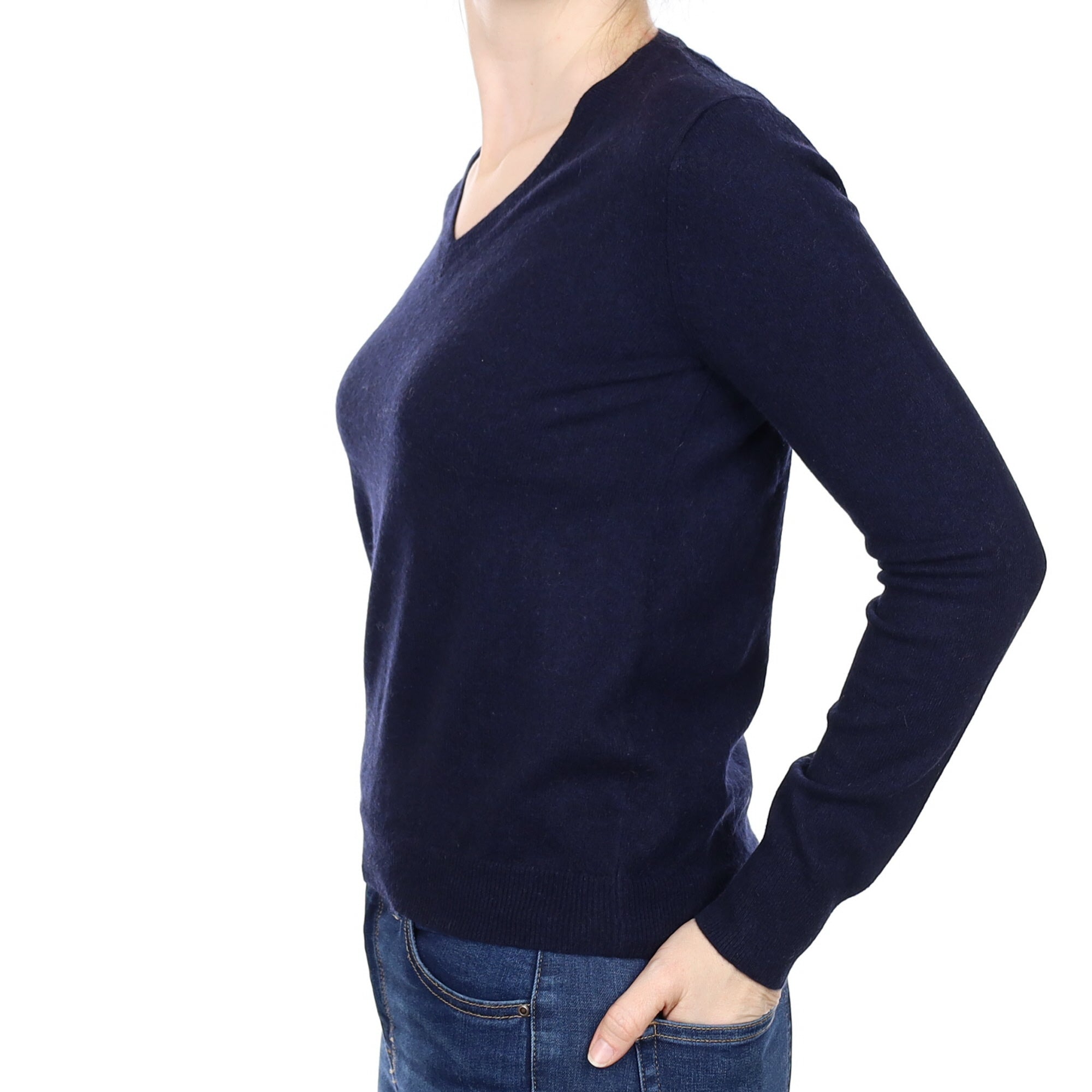 Navy Blue Cashmere V Neck Jumper Small