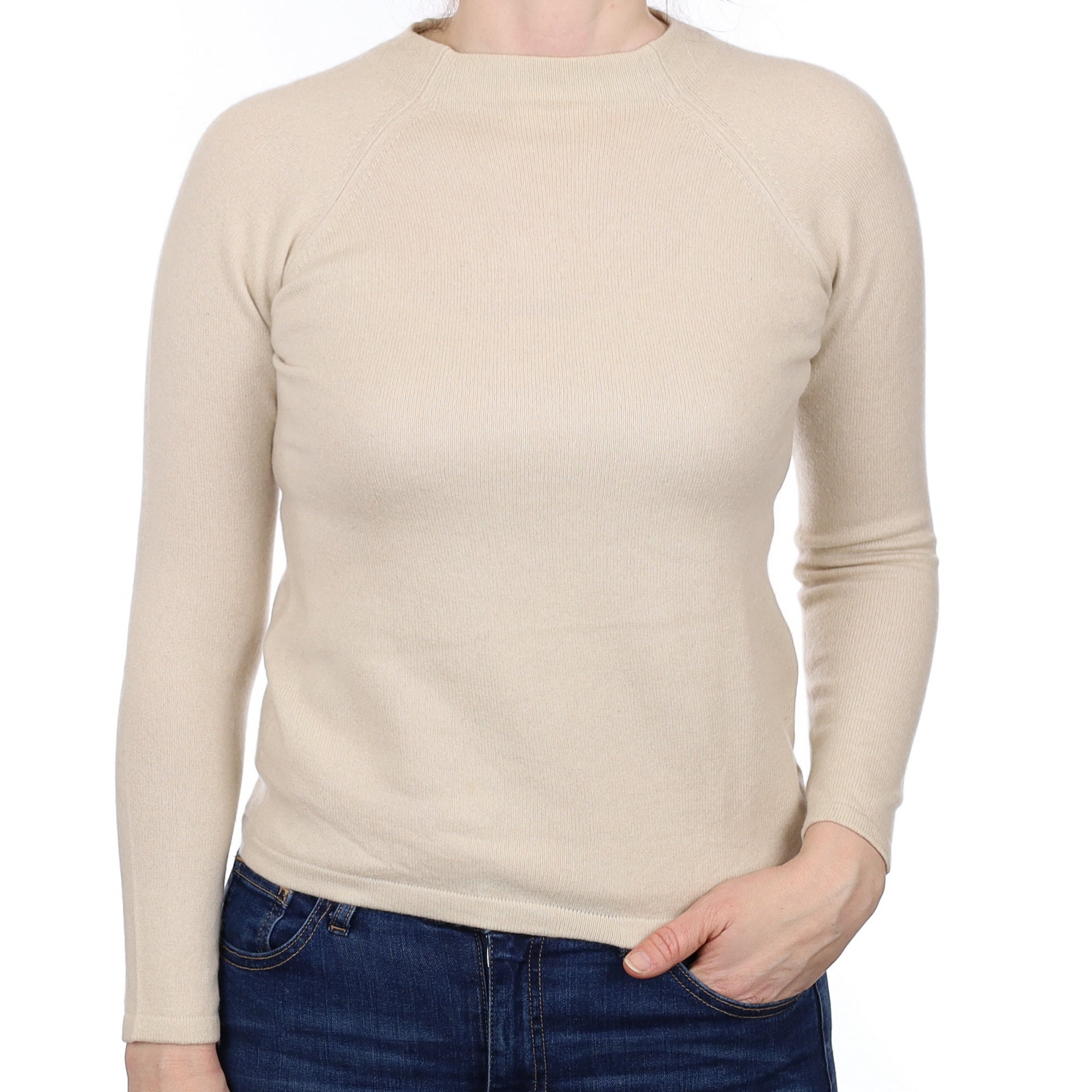 Honey Beige Cashmere Crew Neck Jumper Small