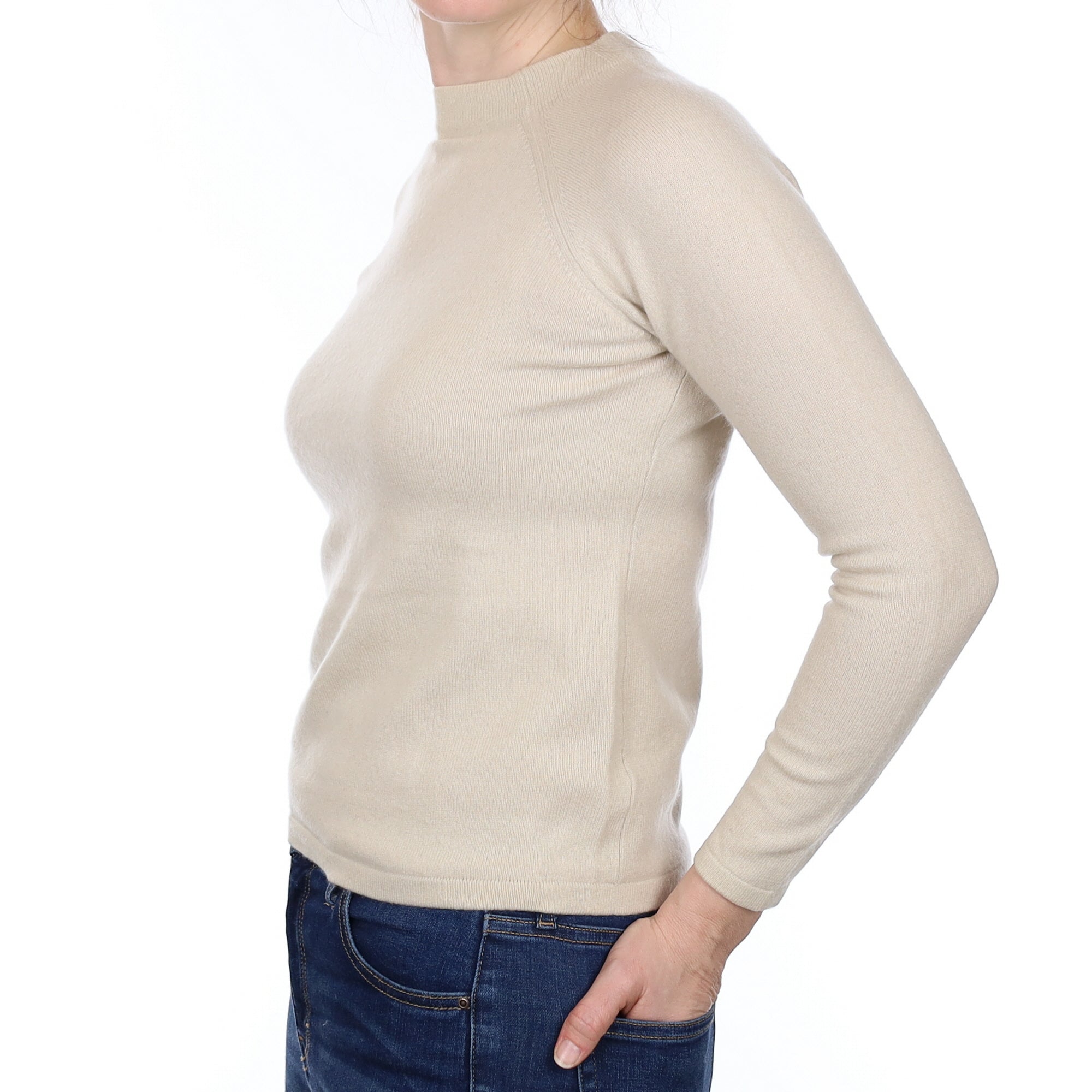 Honey Beige Cashmere Crew Neck Jumper Small