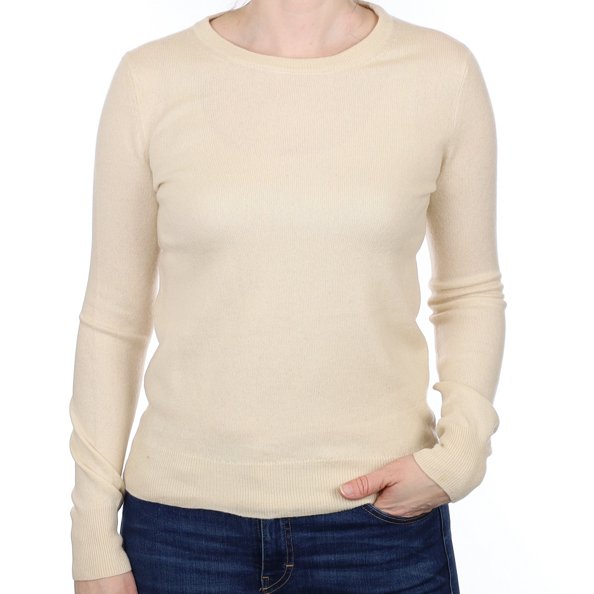 Vanilla Cream Cashmere Crew Neck Jumper Small
