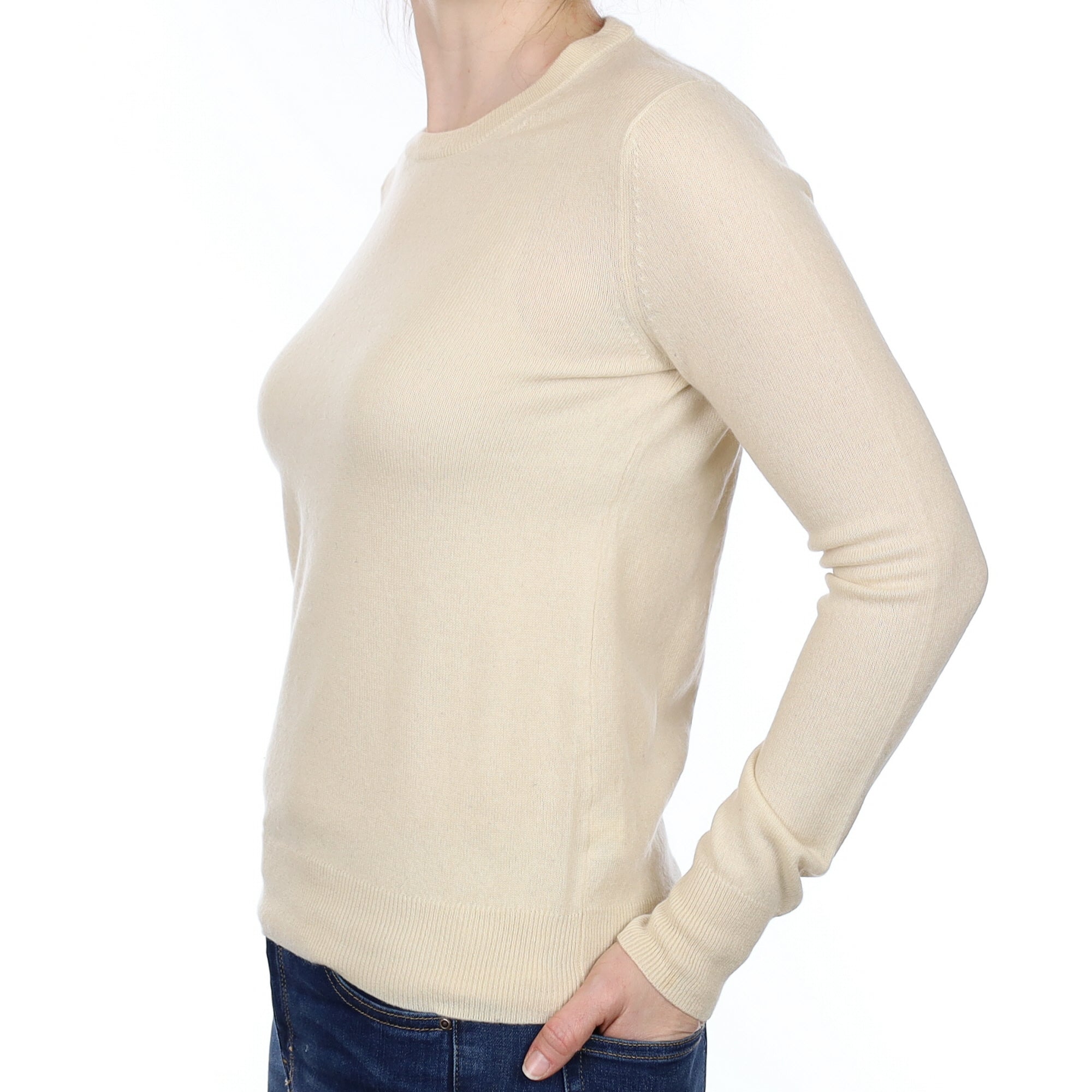 Vanilla Cream Cashmere Crew Neck Jumper Small