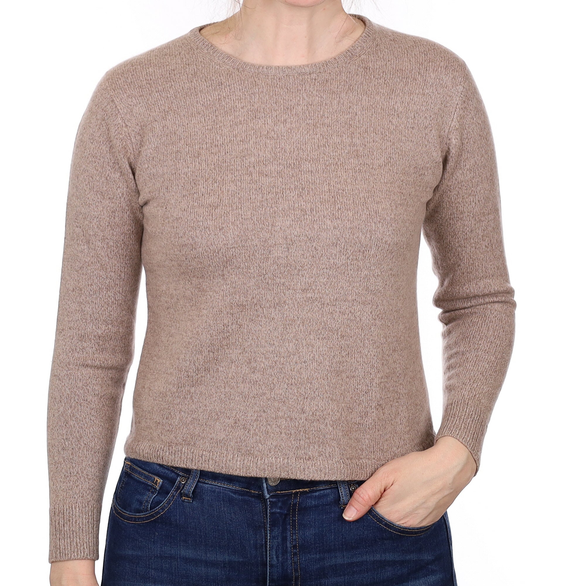 Mocha Brown Marl Cashmere Crew Neck Jumper Small