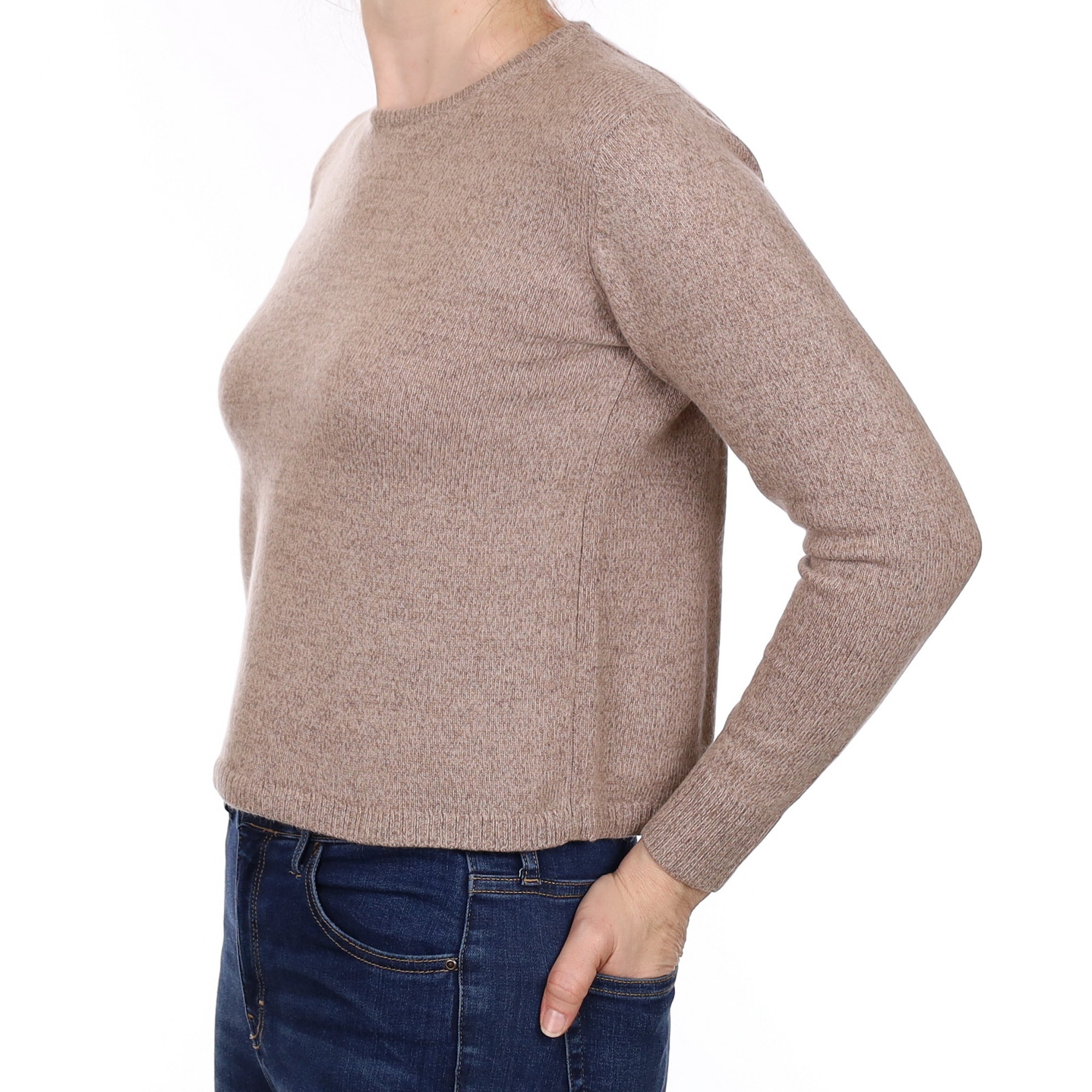 Mocha Brown Marl Cashmere Crew Neck Jumper Small