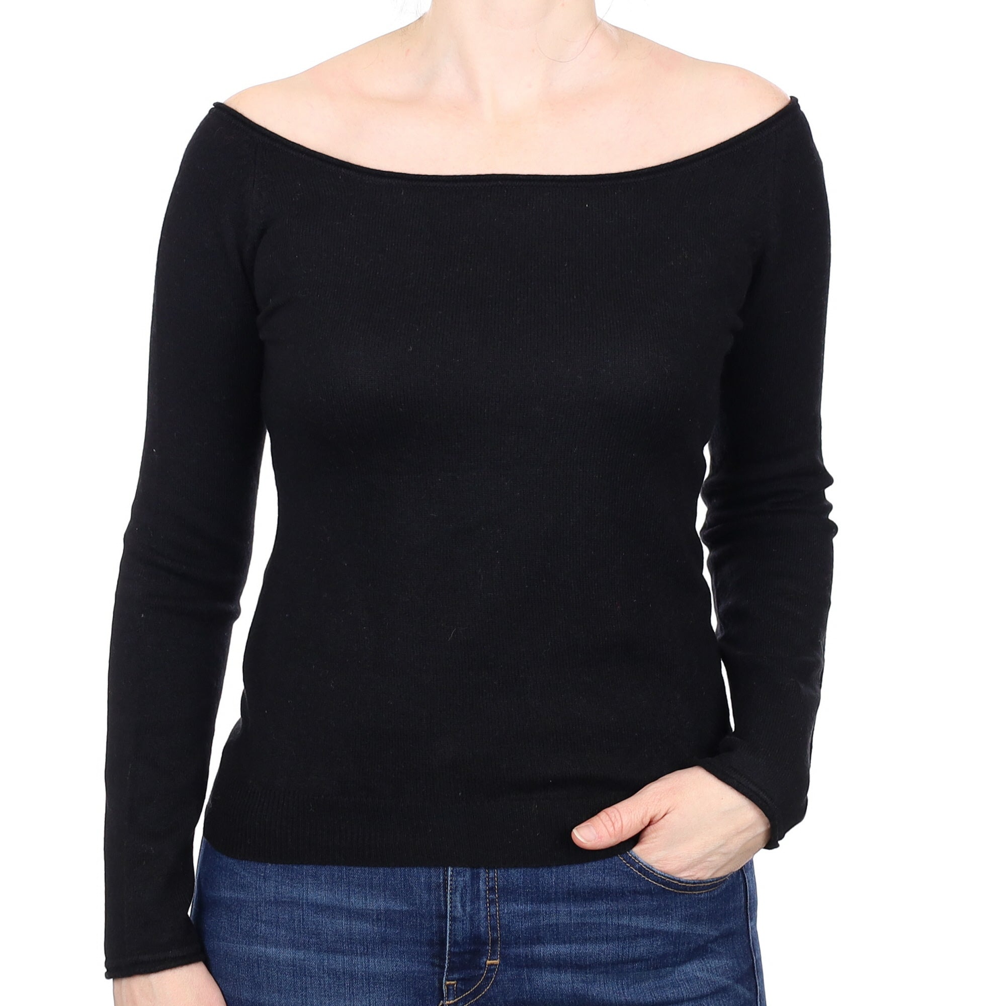 Black Cashmere Boat Neck Jumper Small