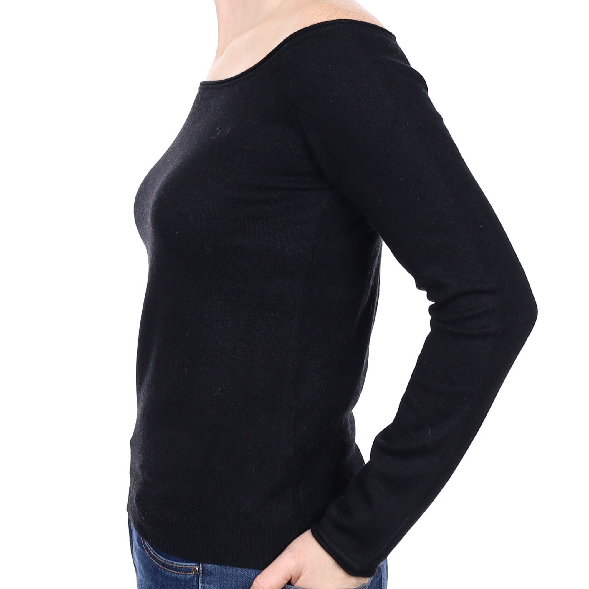 Black Cashmere Boat Neck Jumper Small