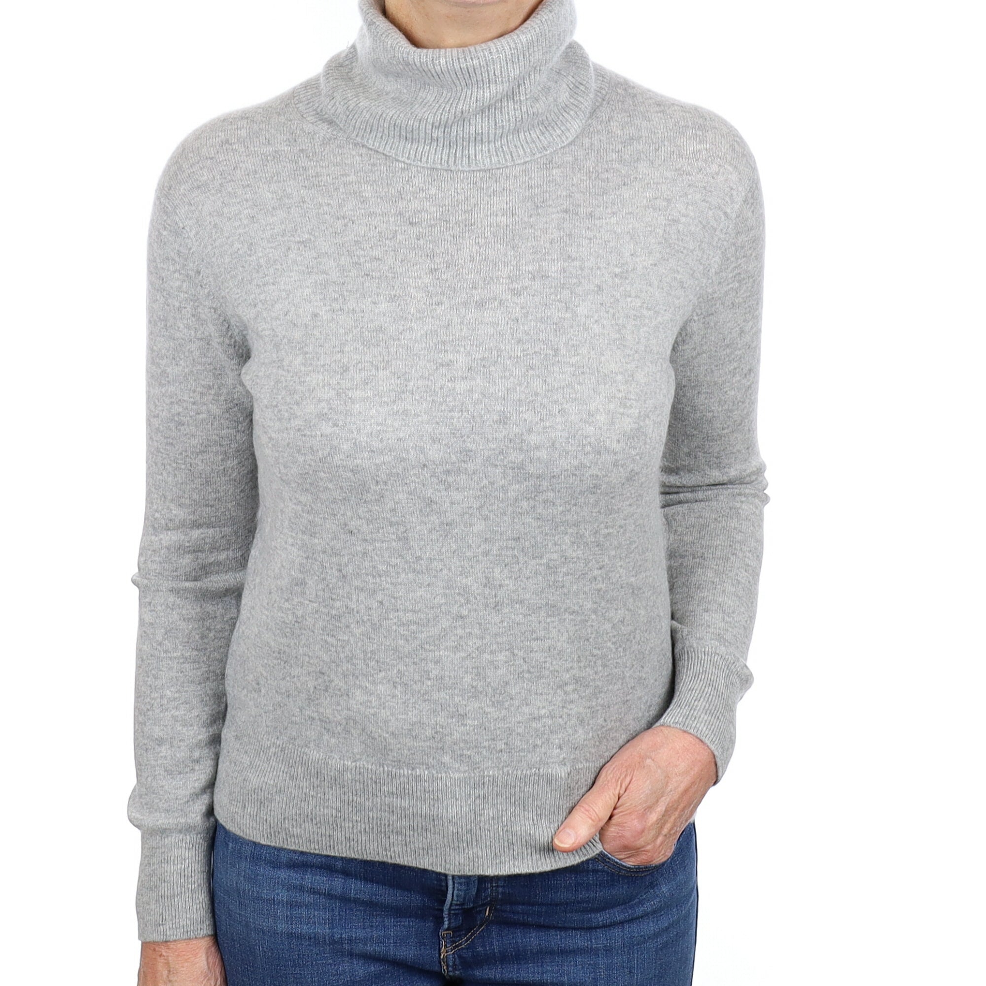 Smoke Grey Cashmere Polo Neck Jumper Medium