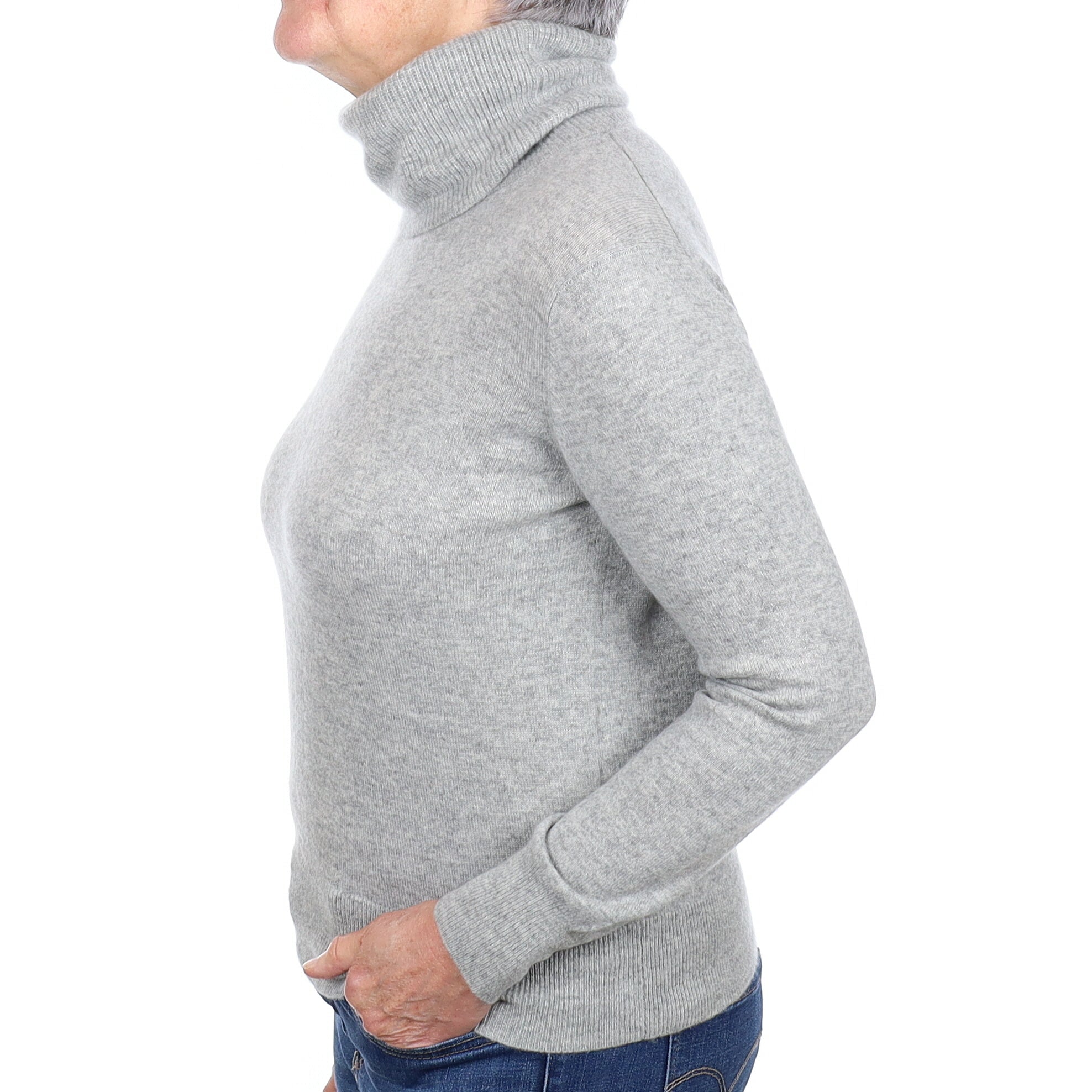 Smoke Grey Cashmere Polo Neck Jumper Medium
