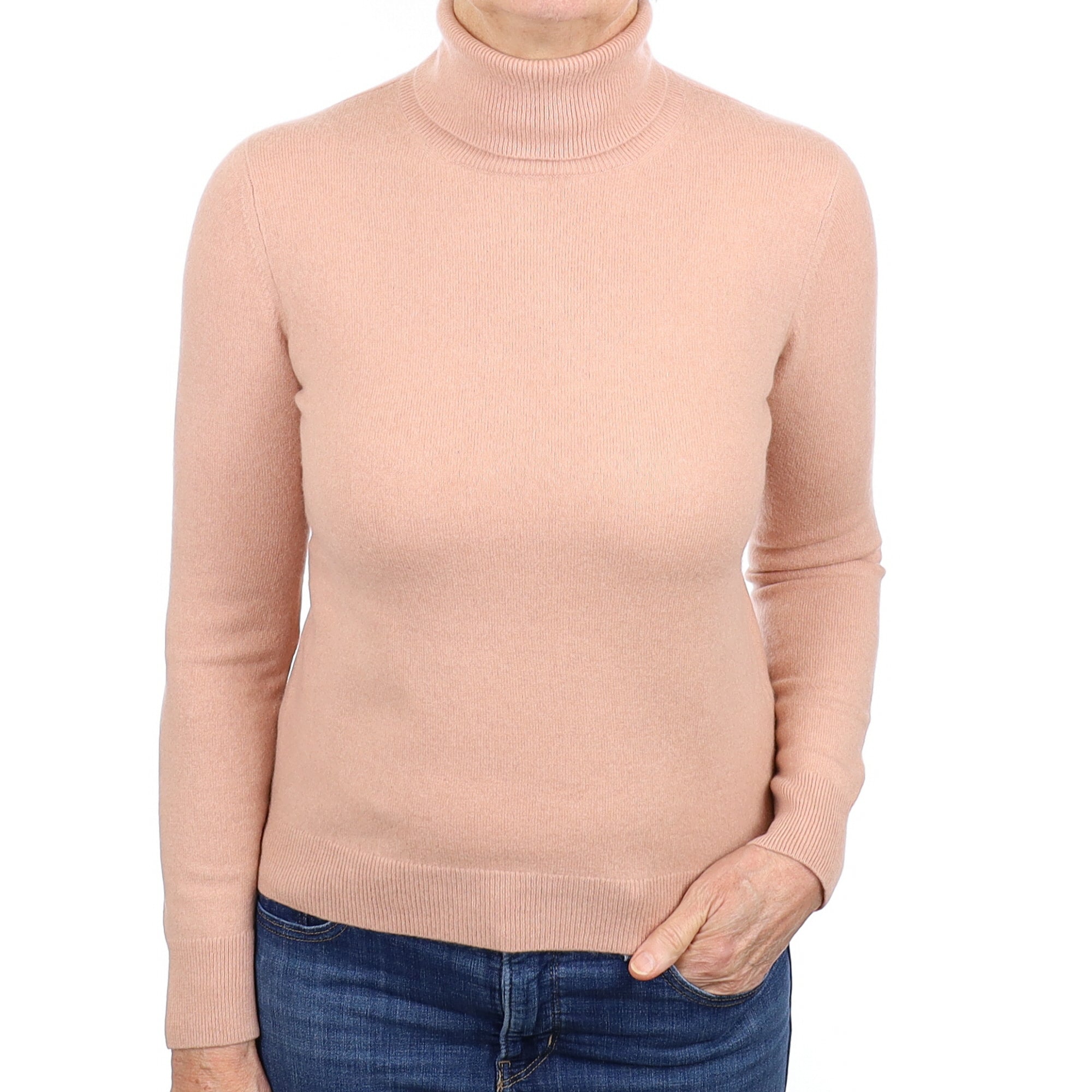 Nude Pink Cashmere Polo Neck Jumper Medium