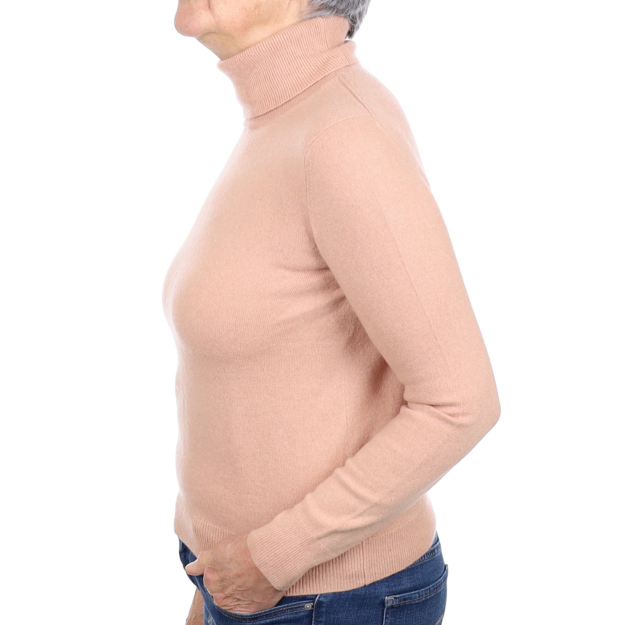 Nude Pink Cashmere Polo Neck Jumper Medium