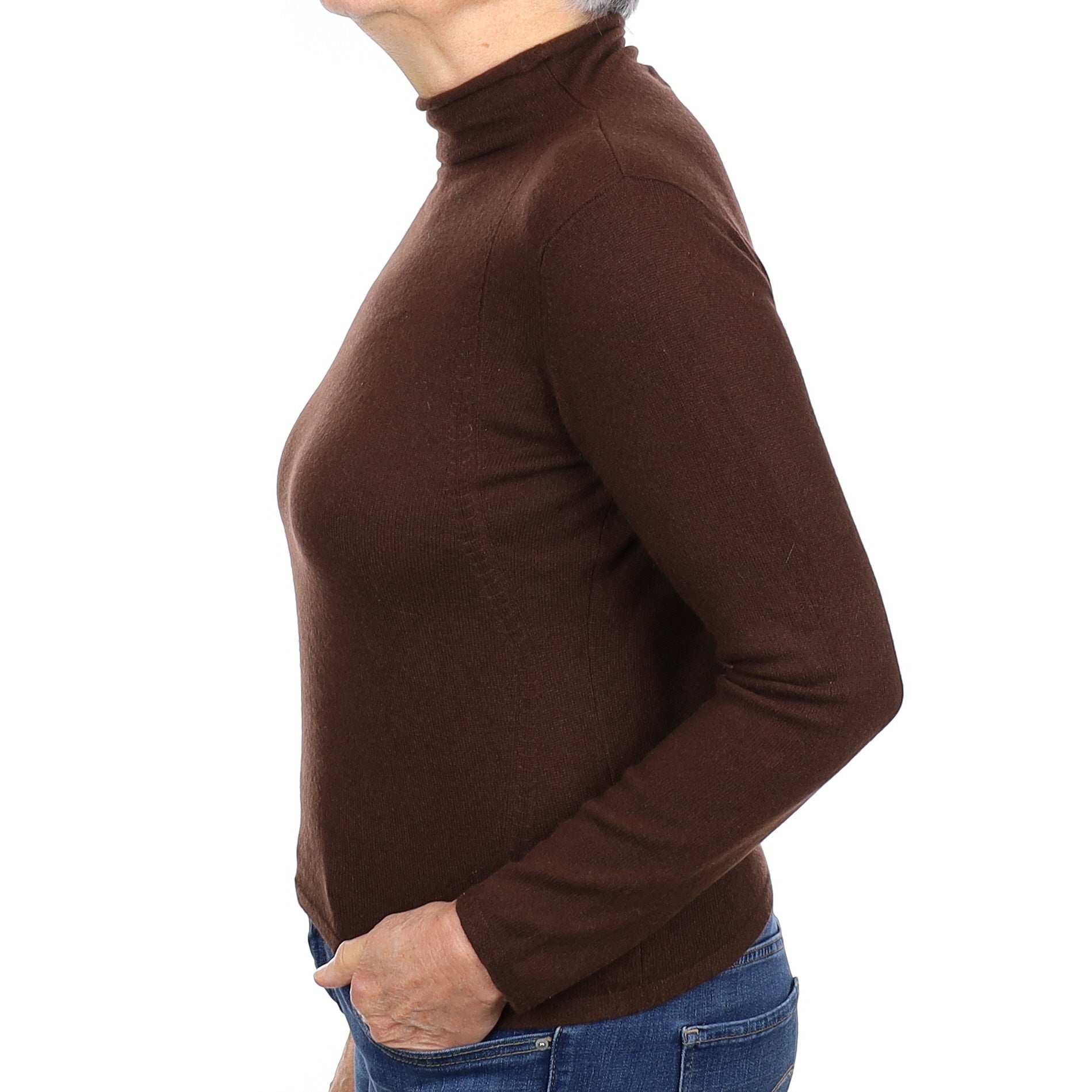 Chocolate Brown Cashmere Funnel Neck Jumper Medium