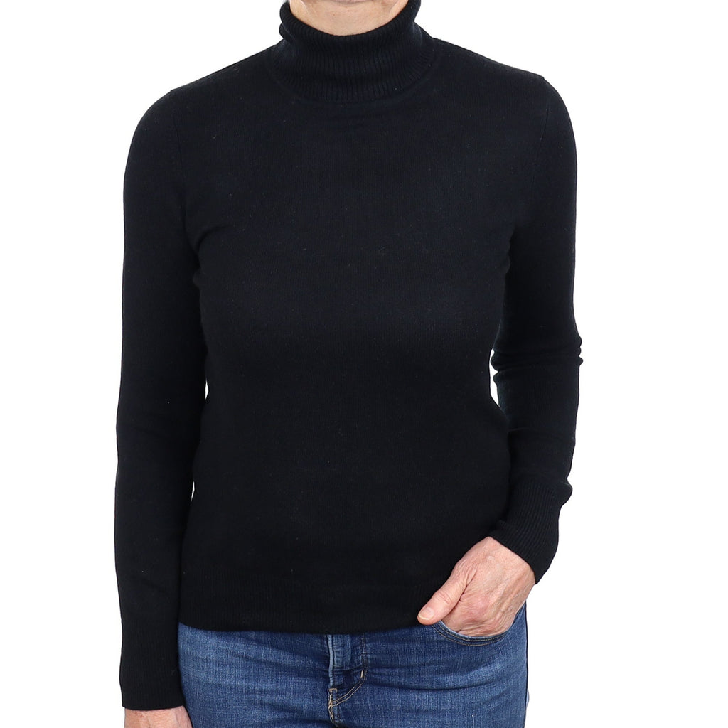 Black Cashmere Polo Neck Jumper Medium