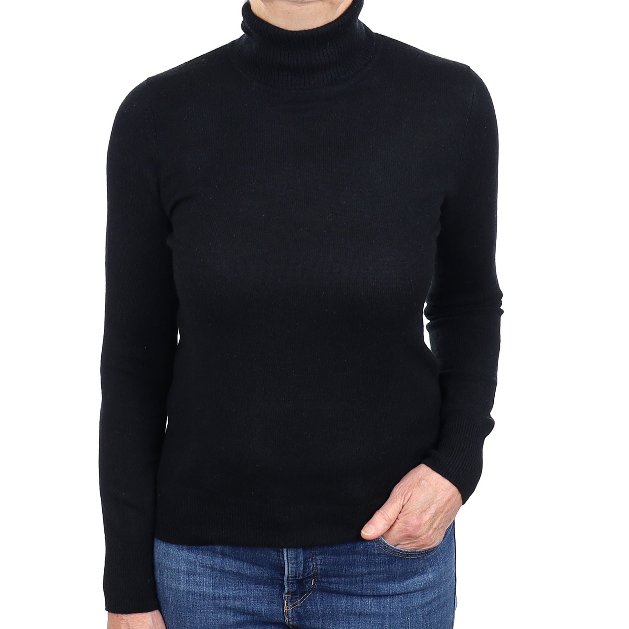 Black Cashmere Polo Neck Jumper Medium