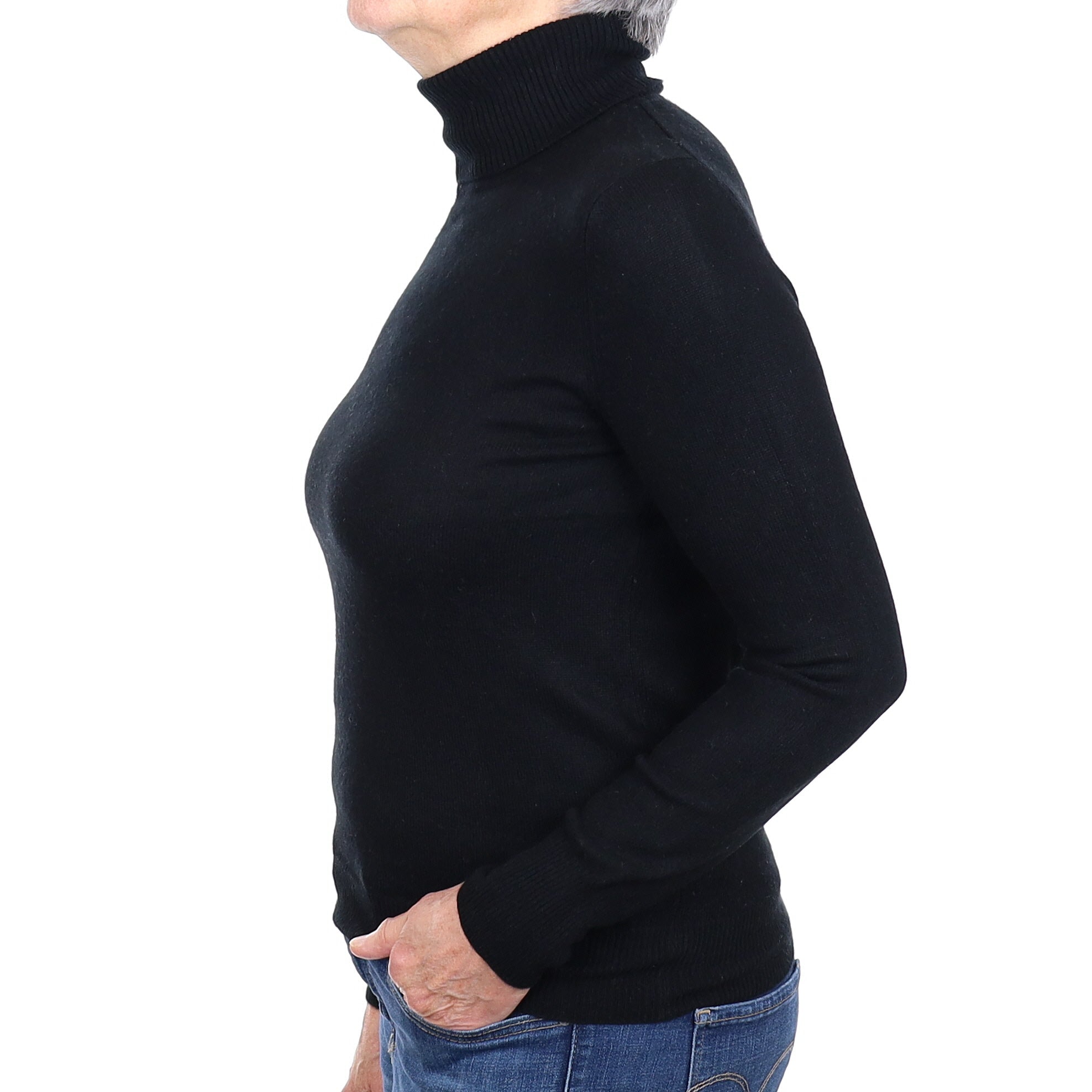 Black Cashmere Polo Neck Jumper Medium