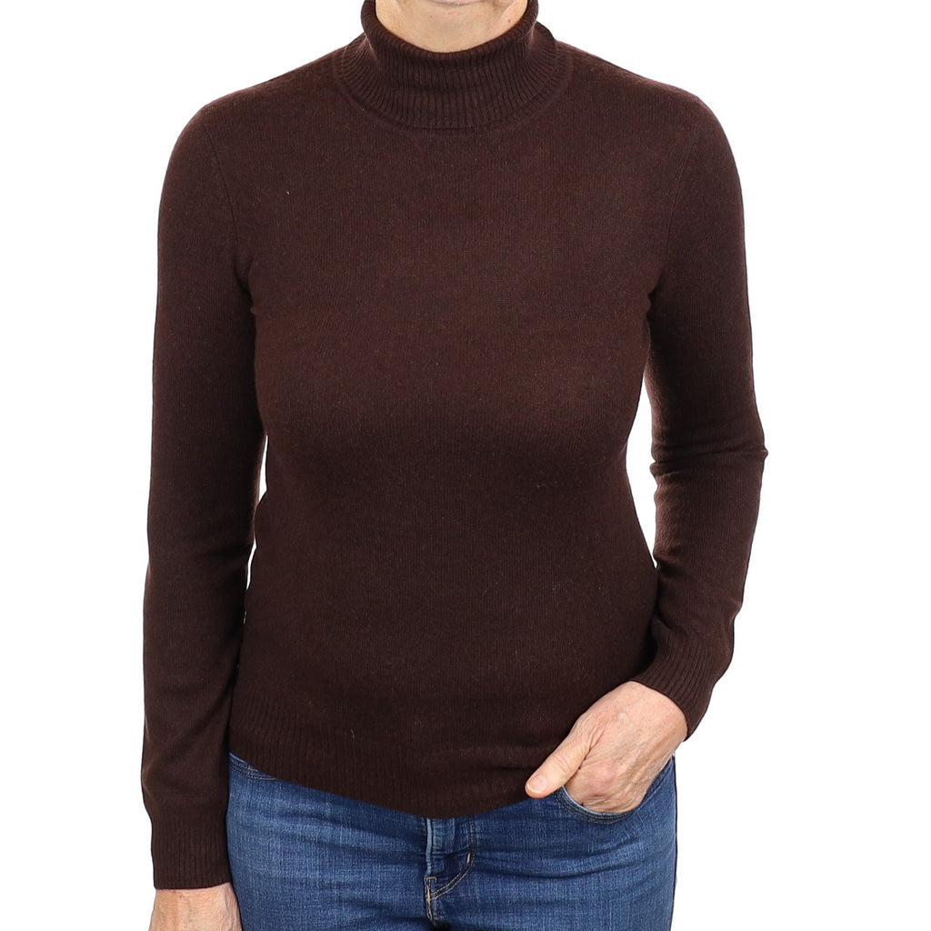 Peppercorn Brown Cashmere Polo Neck Jumper Medium