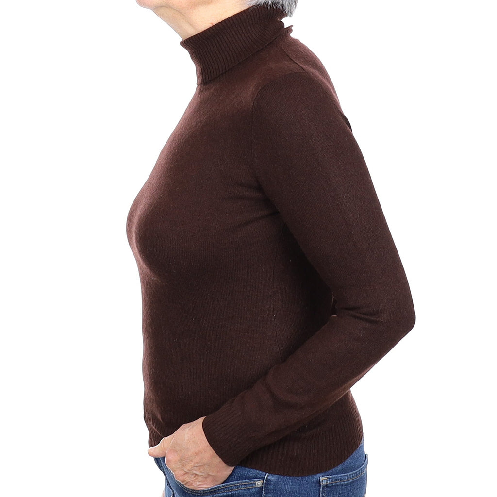 Peppercorn Brown Cashmere Polo Neck Jumper Medium