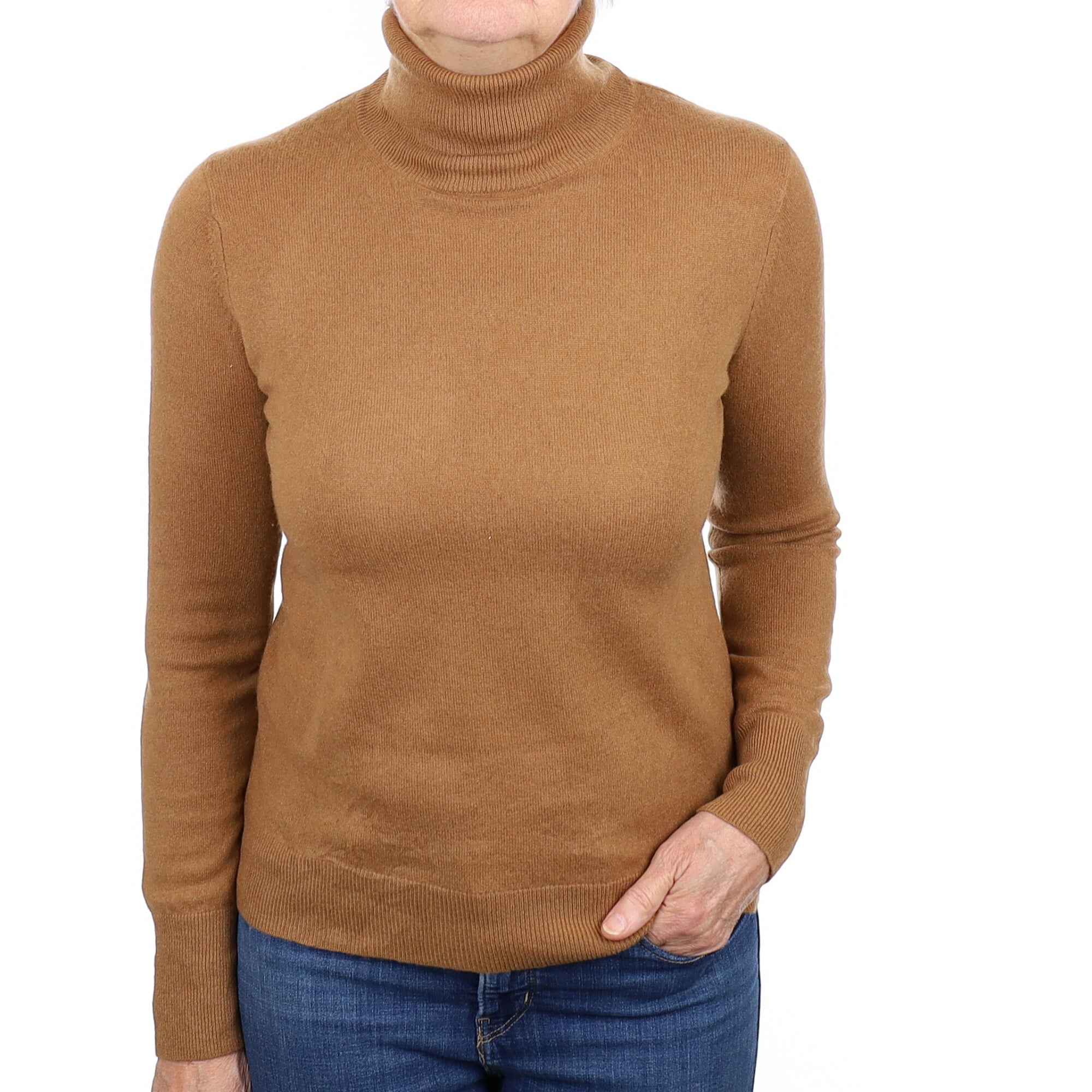 Butterscotch Brown Cashmere Polo Neck Jumper Medium