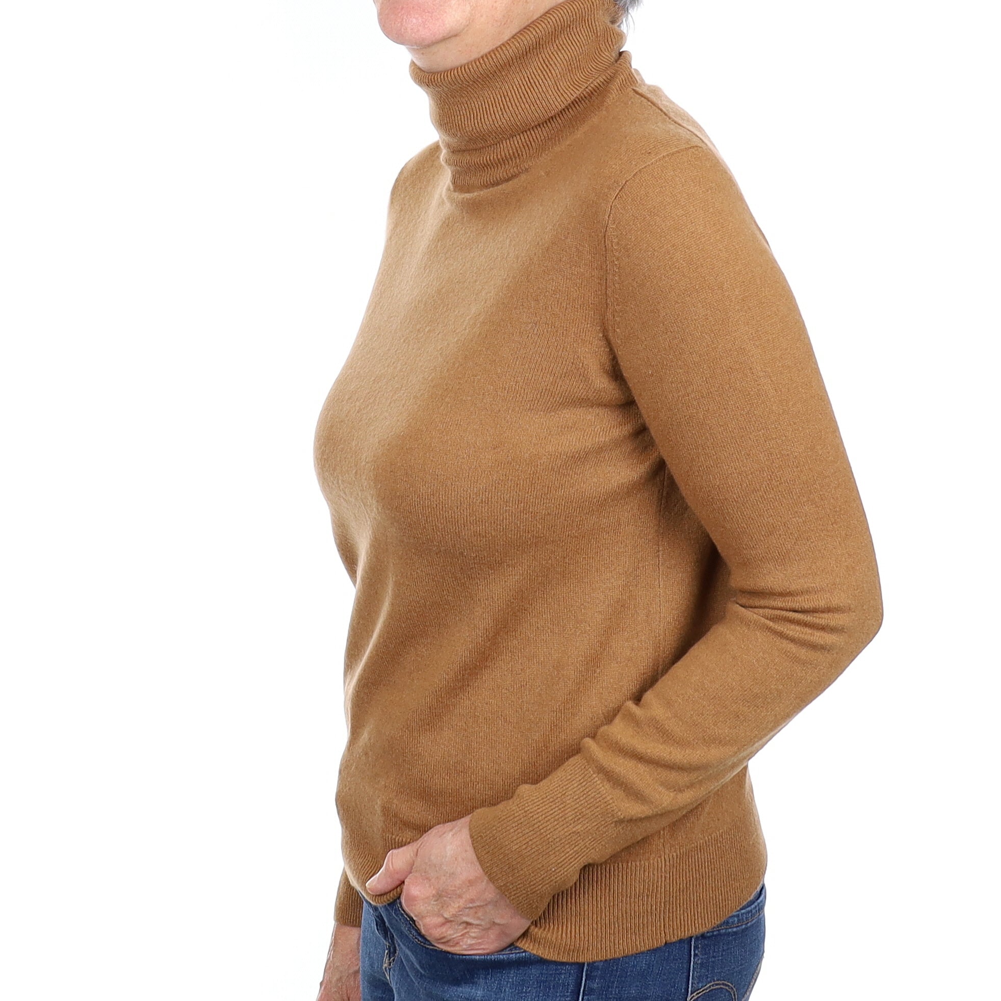 Butterscotch Brown Cashmere Polo Neck Jumper Medium