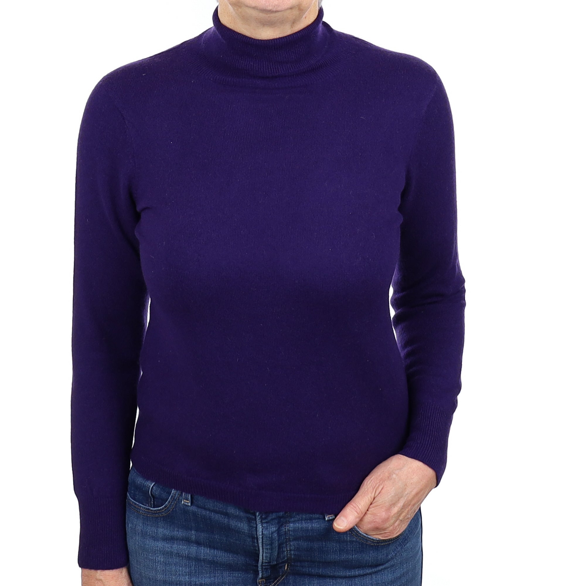 Iris Purple Cashmere Polo Neck Jumper Medium