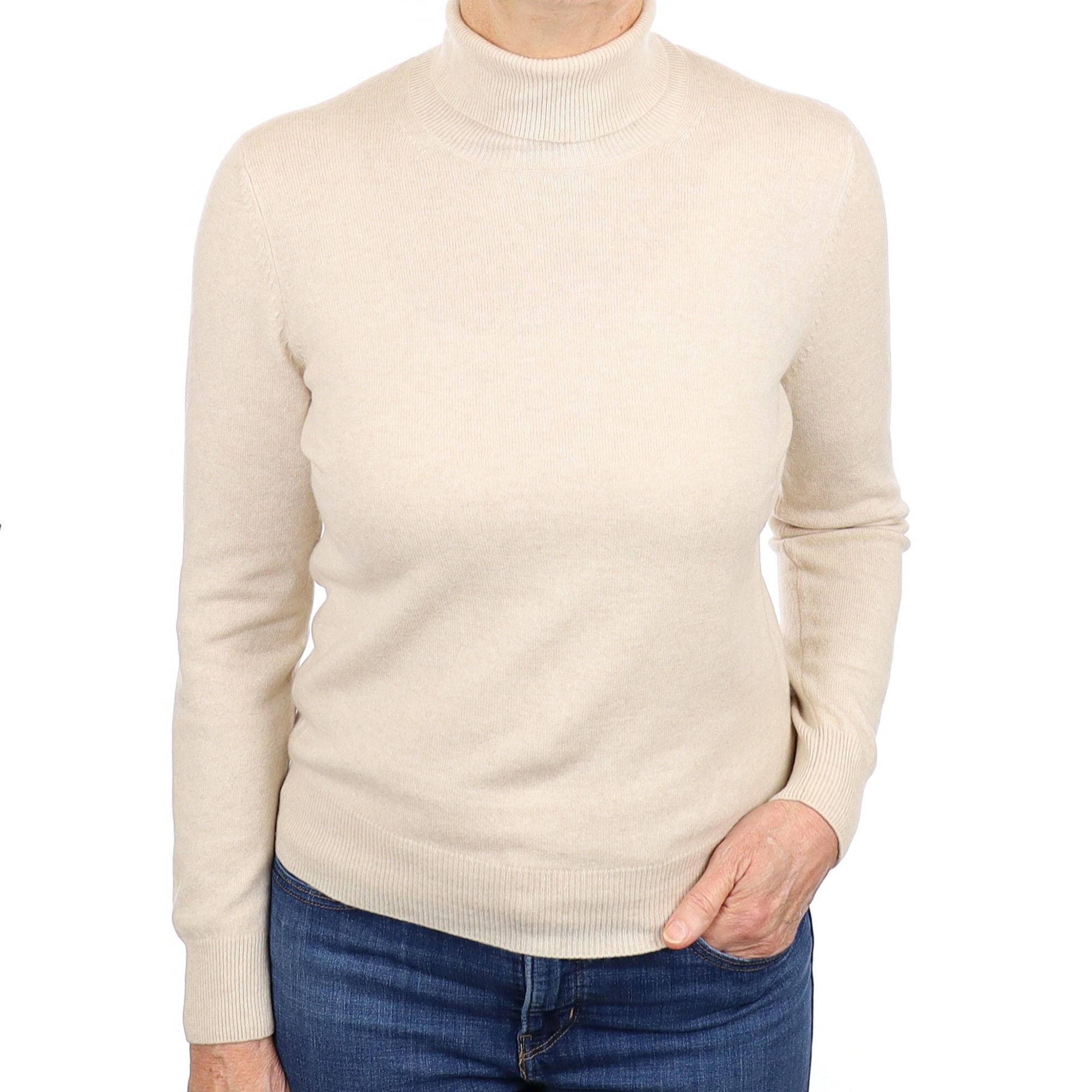Oatmeal Cashmere Polo Neck Jumper Medium