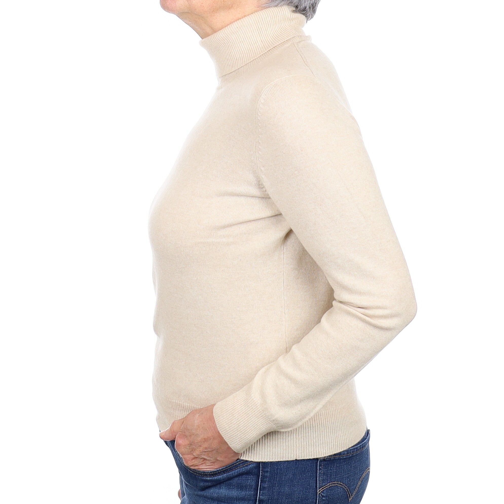 Oatmeal Cashmere Polo Neck Jumper Medium