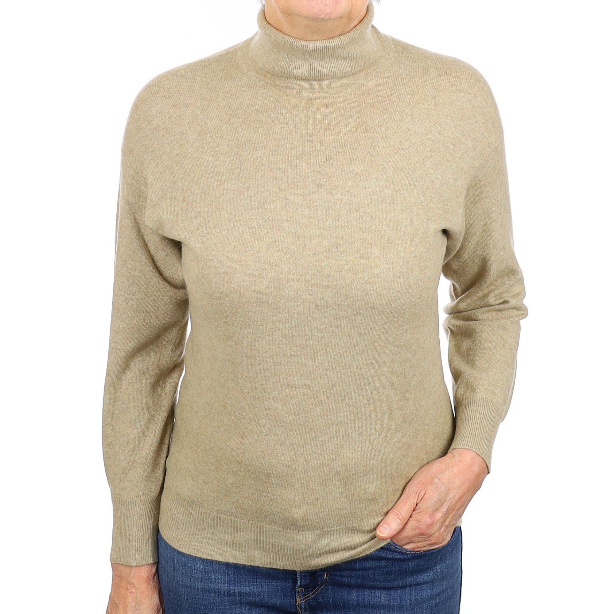 Biscuit Brown Cashmere Polo Neck Jumper Medium