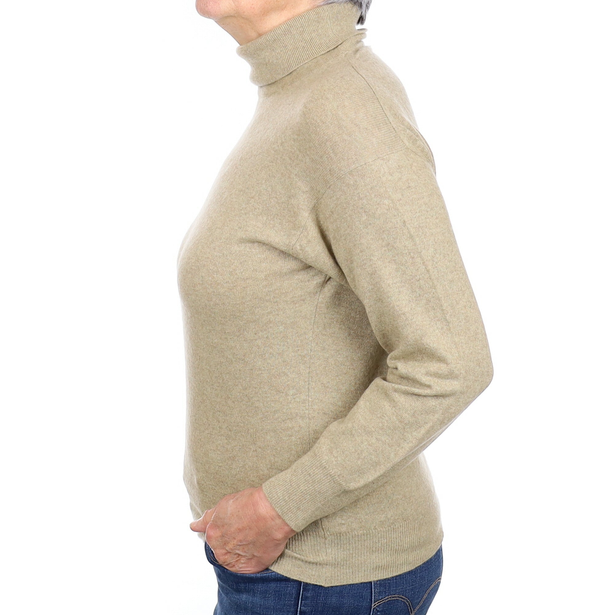 Biscuit Brown Cashmere Polo Neck Jumper Medium