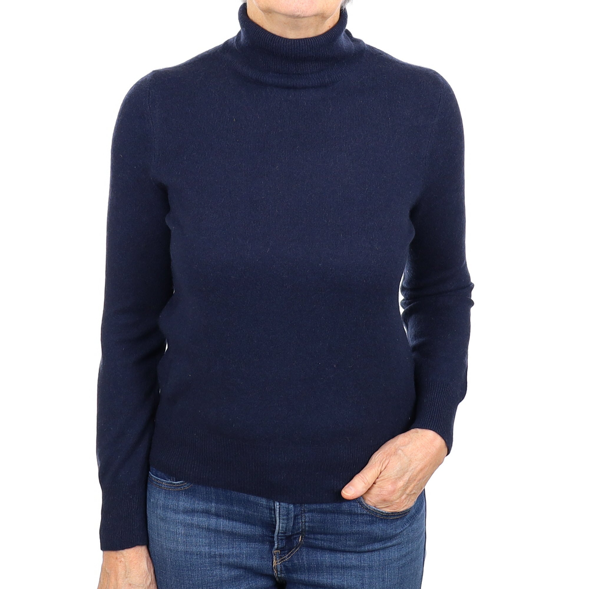 Navy Blue Cashmere Polo Neck Jumper Medium