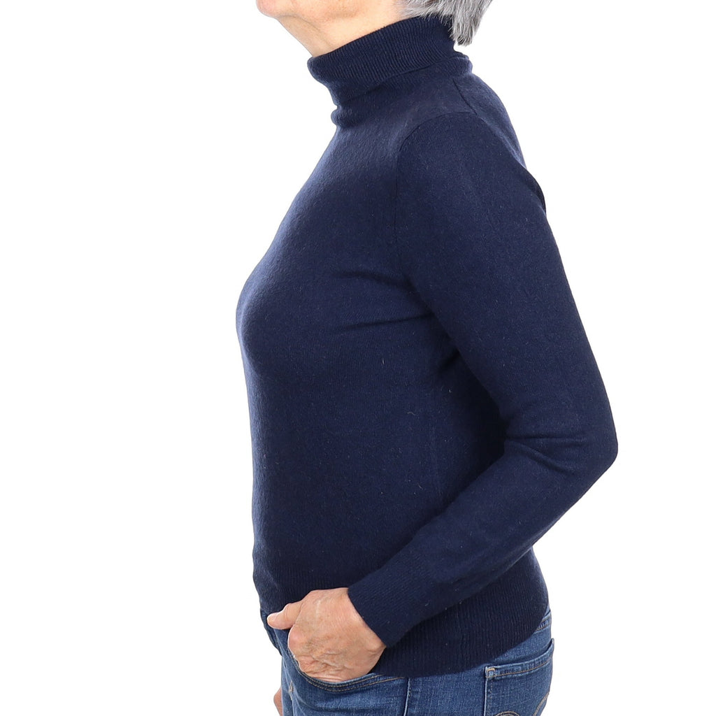 Navy Blue Cashmere Polo Neck Jumper Medium