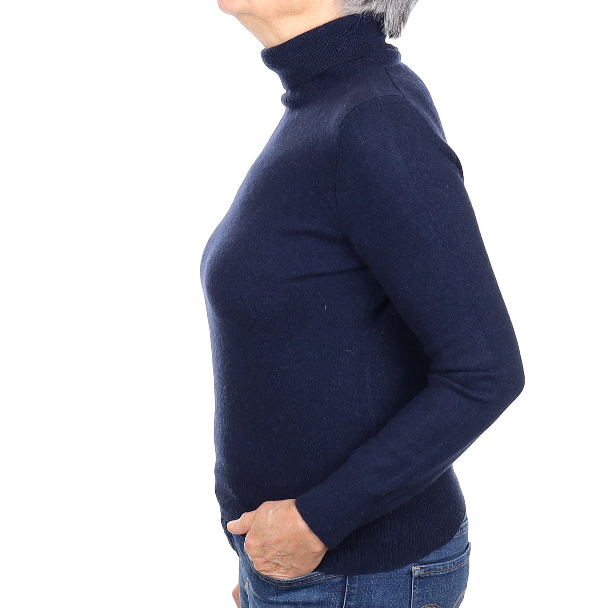 Navy Blue Cashmere Polo Neck Jumper Medium