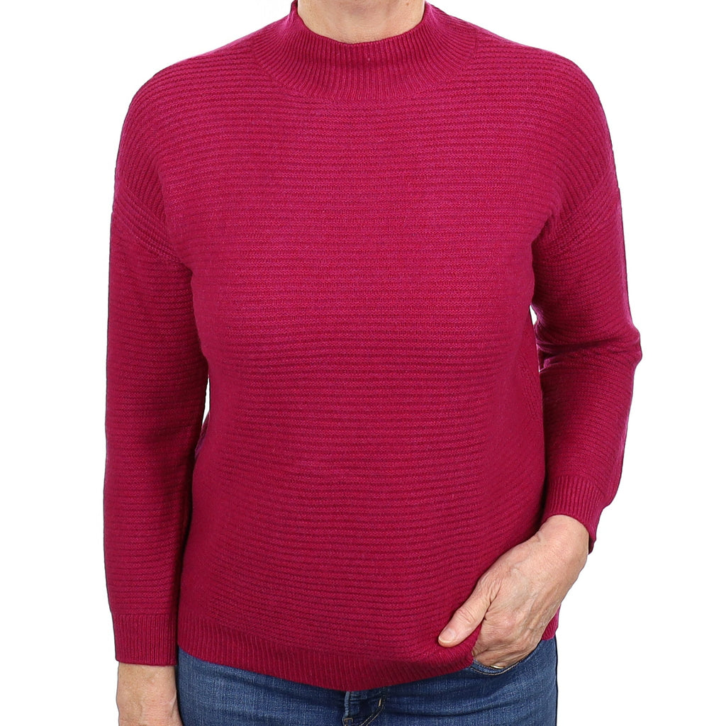Cherry Pink Rib Front Cashmere Turtleneck Jumper Medium