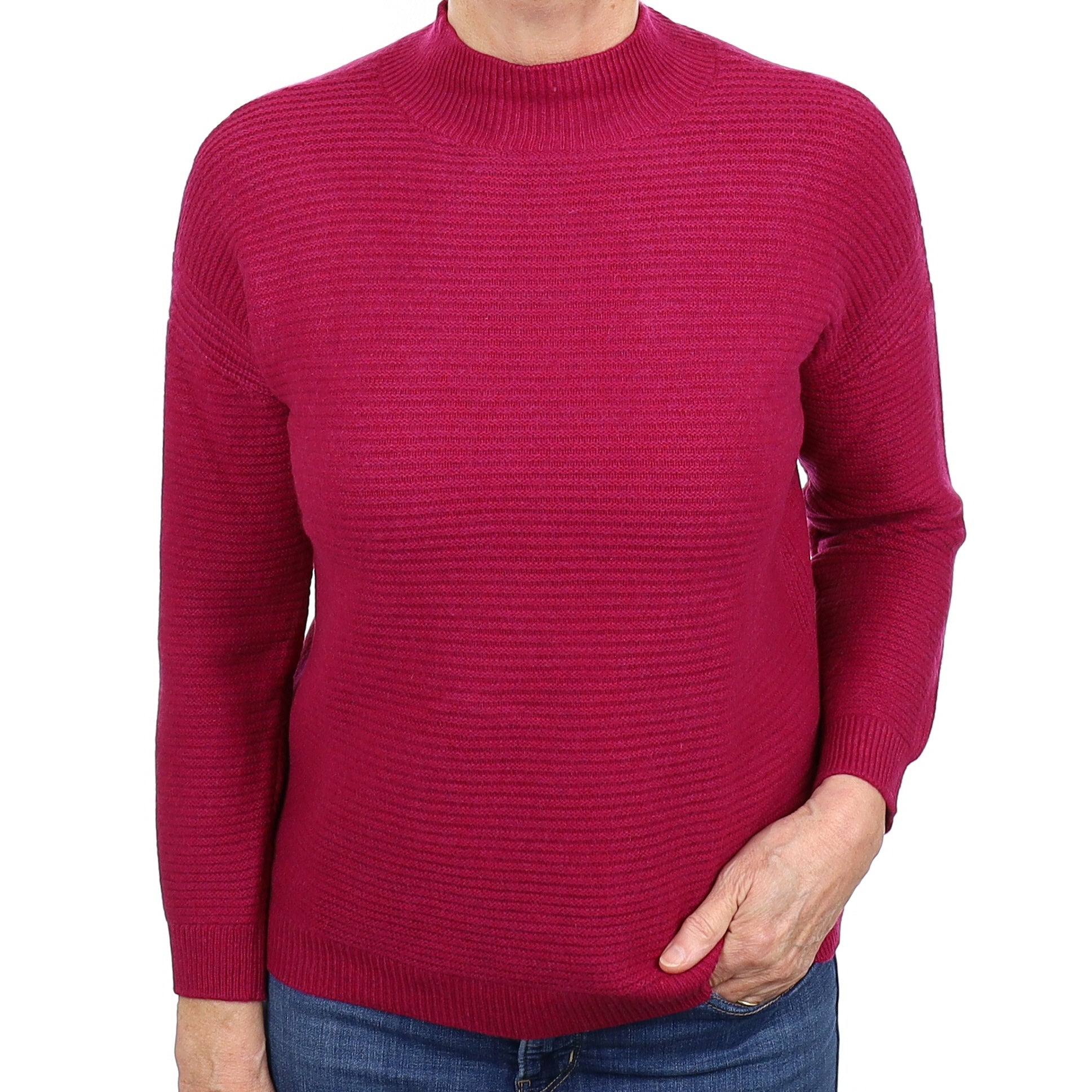 Cherry Pink Rib Front Cashmere Turtleneck Jumper Medium