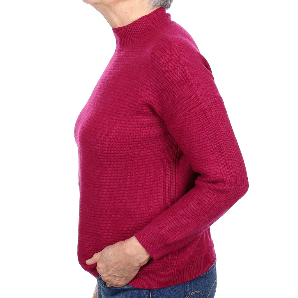 Cherry Pink Rib Front Cashmere Turtleneck Jumper Medium