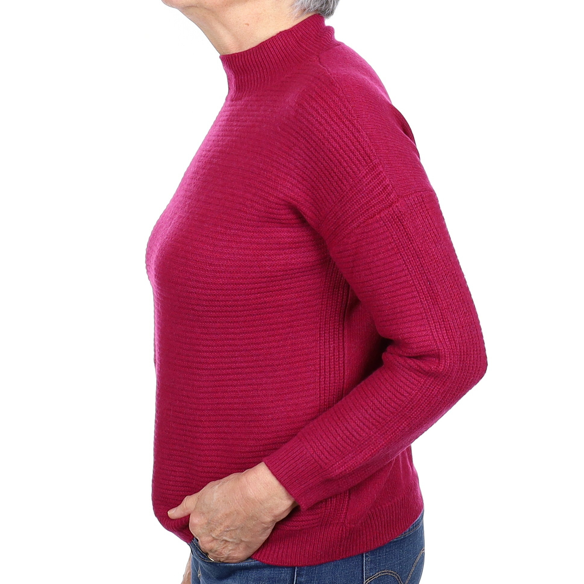 Cherry Pink Rib Front Cashmere Turtleneck Jumper Medium