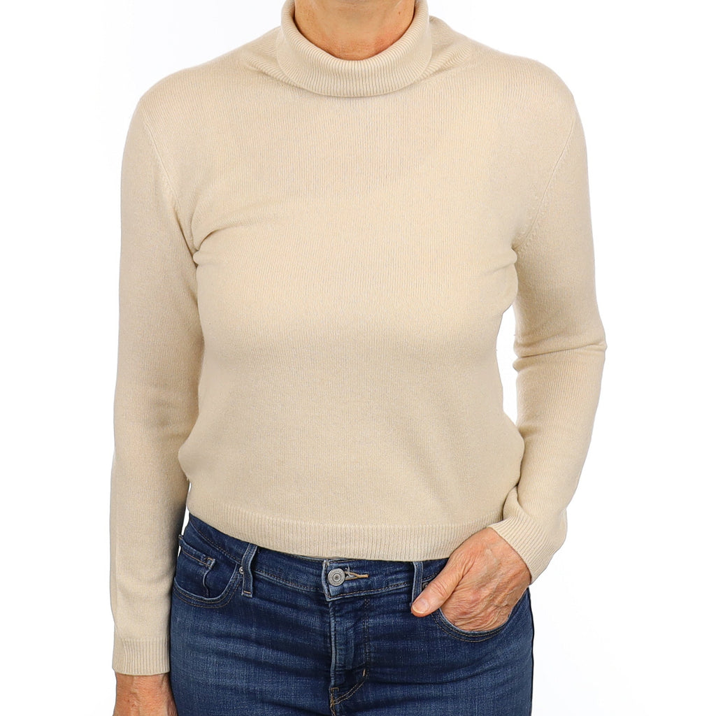 Oatmeal Cashmere Polo Neck Jumper Medium