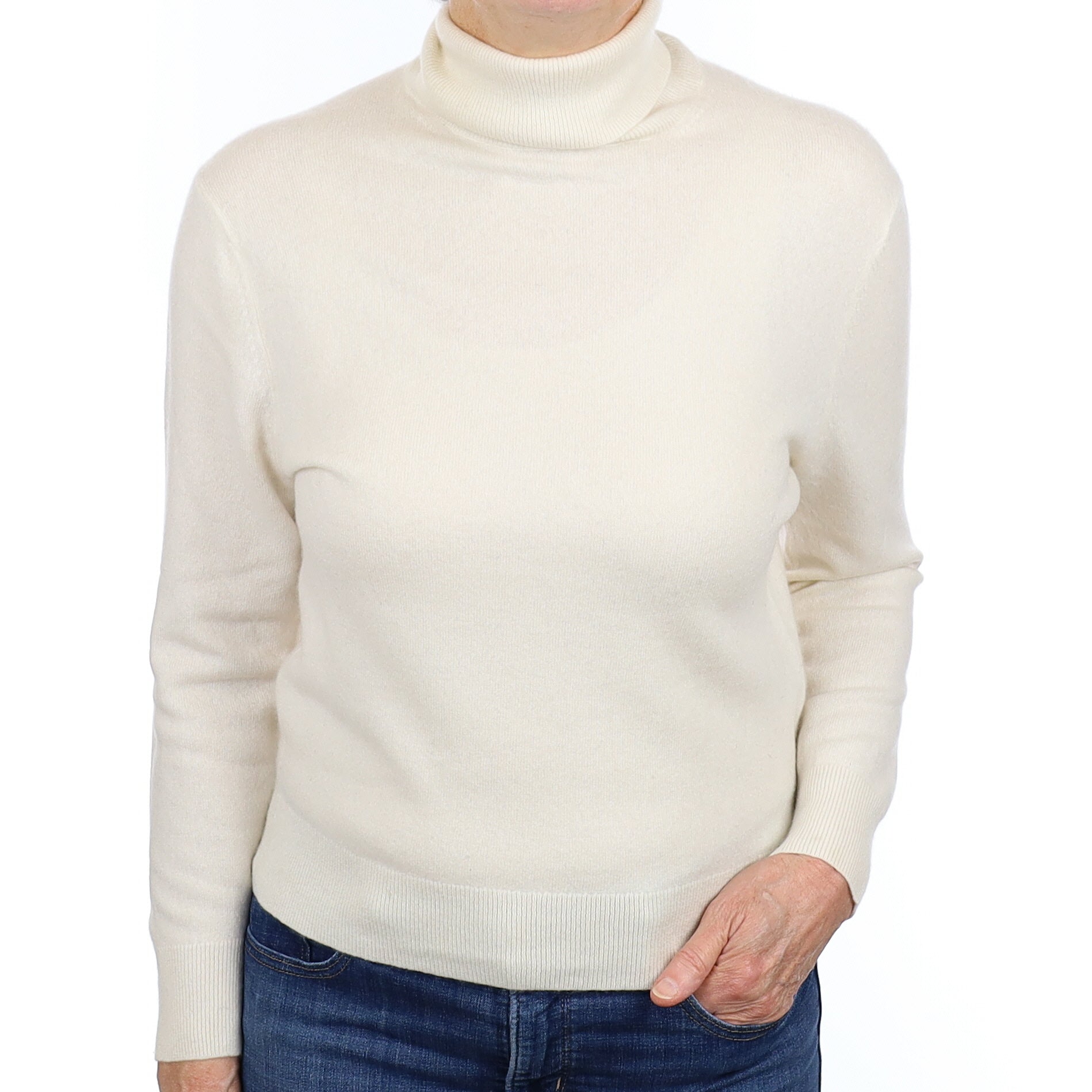 Vanilla Cream Cashmere Polo Neck Jumper Medium