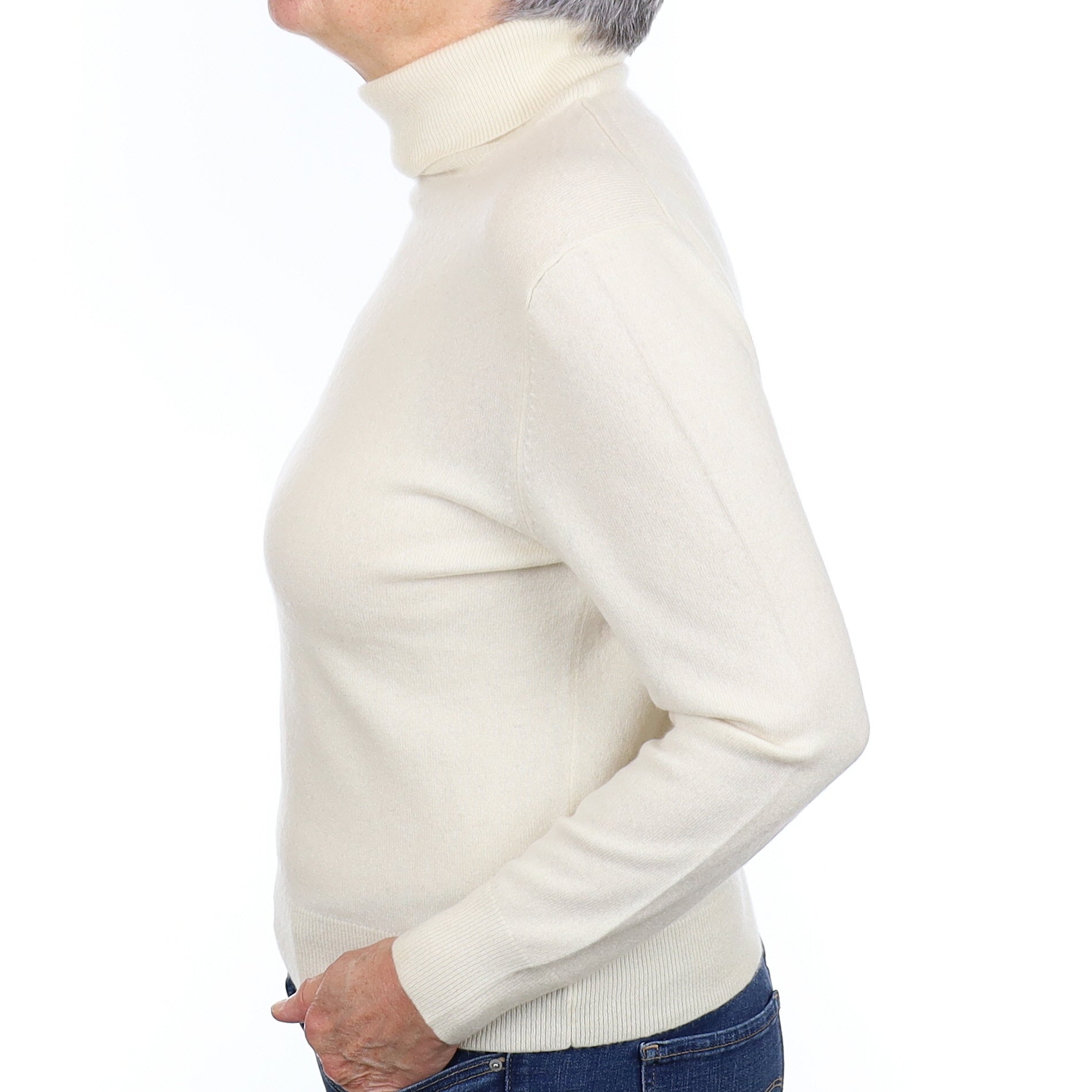 Vanilla Cream Cashmere Polo Neck Jumper Medium